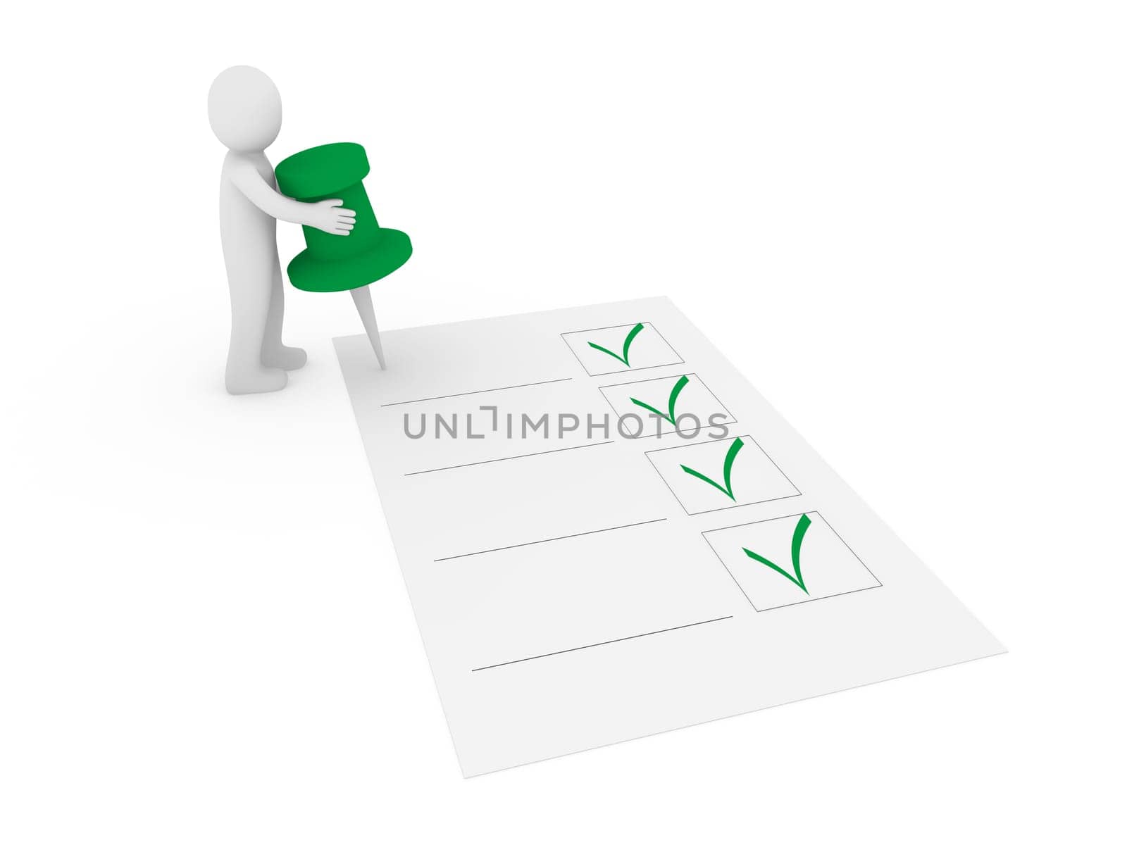 3d human man tack check green ok list