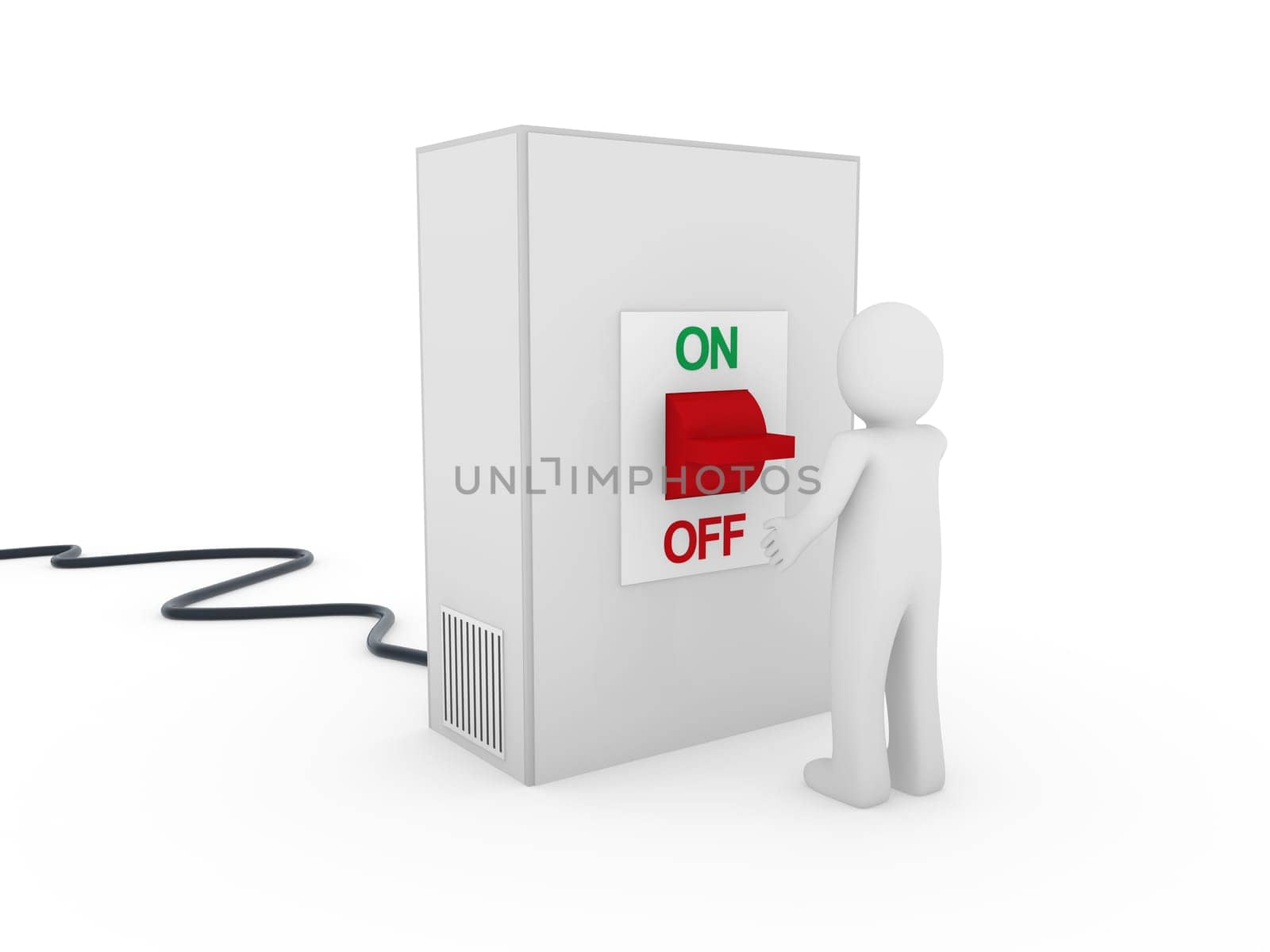 3d man switch red on off start stop