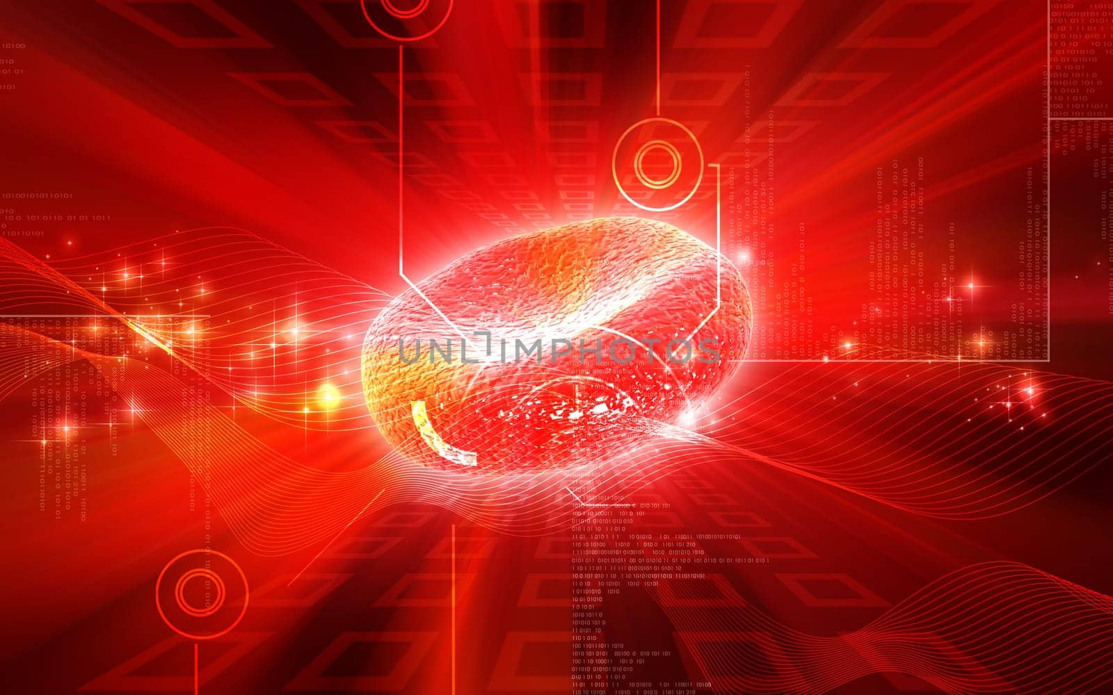 Digital illustration of blood cell in colour background
