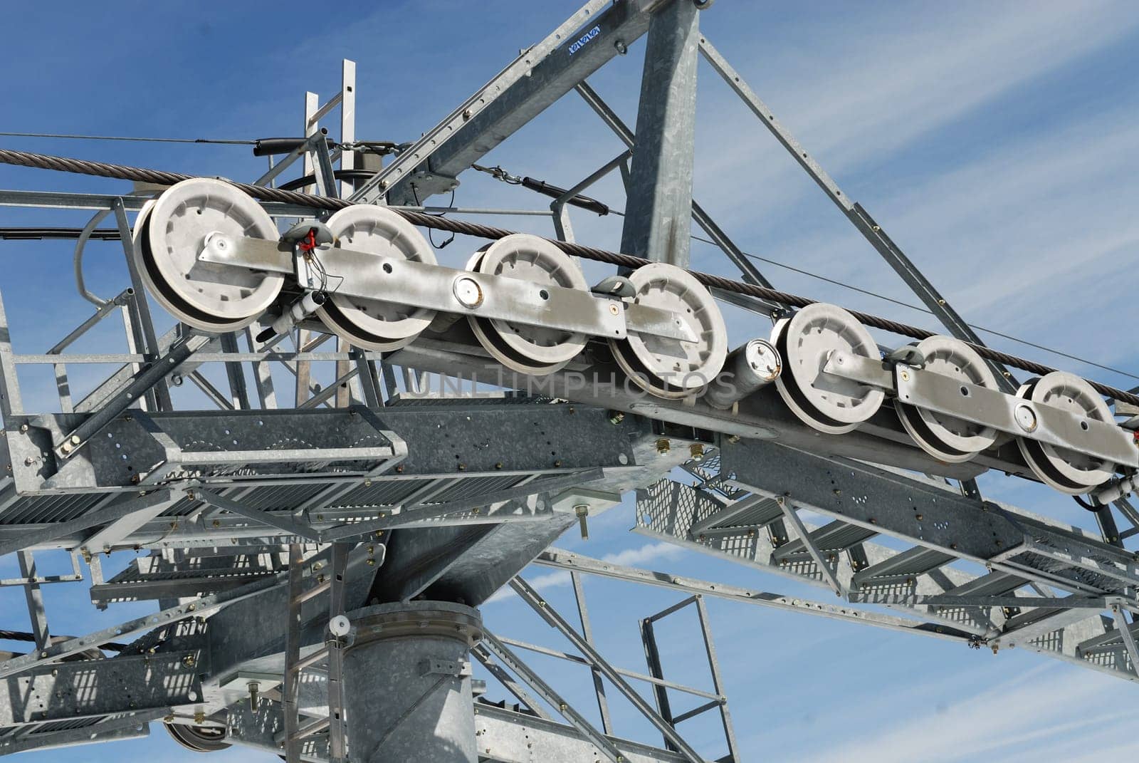Chairlift mechanical pulleys in ski resort