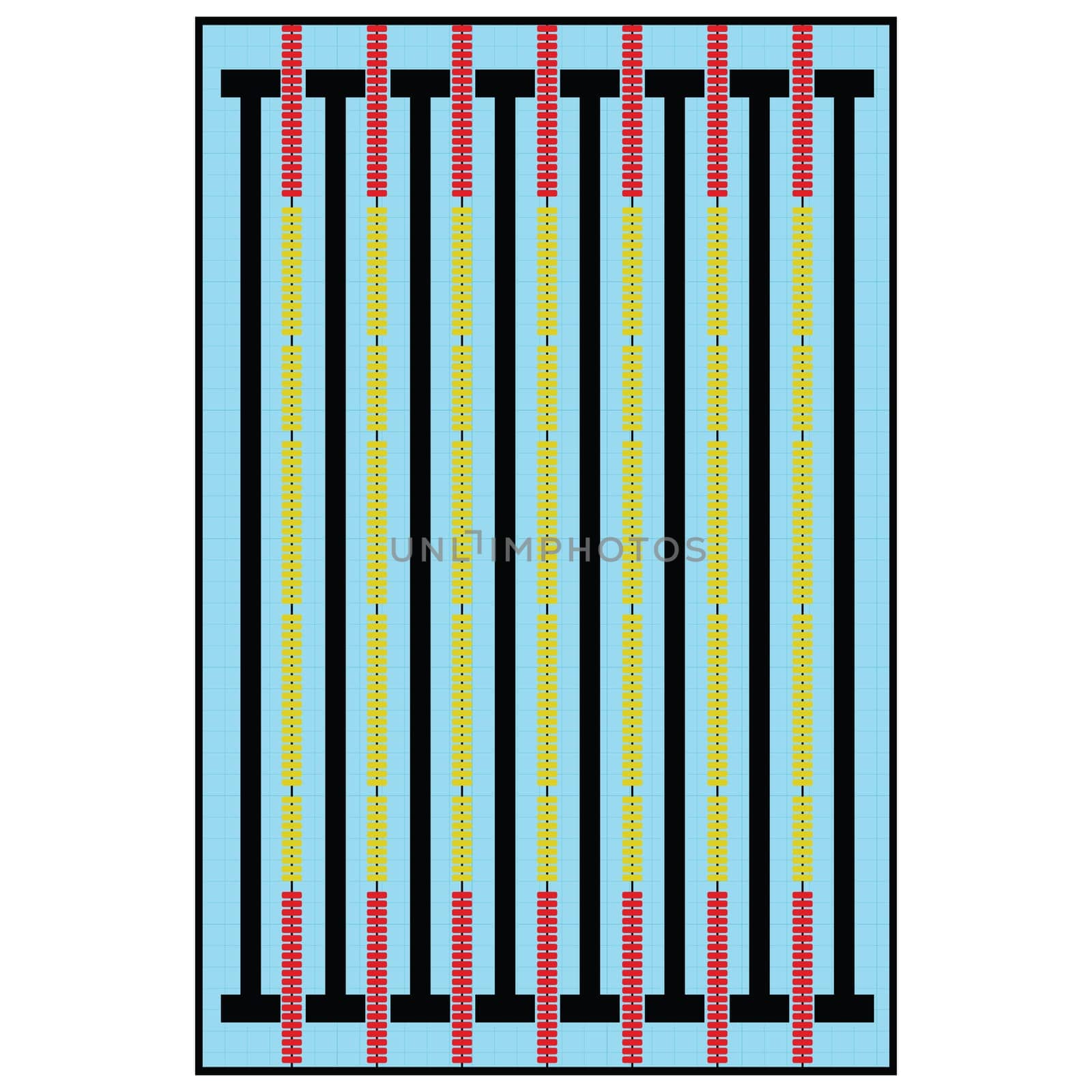 Illustration of a swimming pool with eight swim lanes for competitions