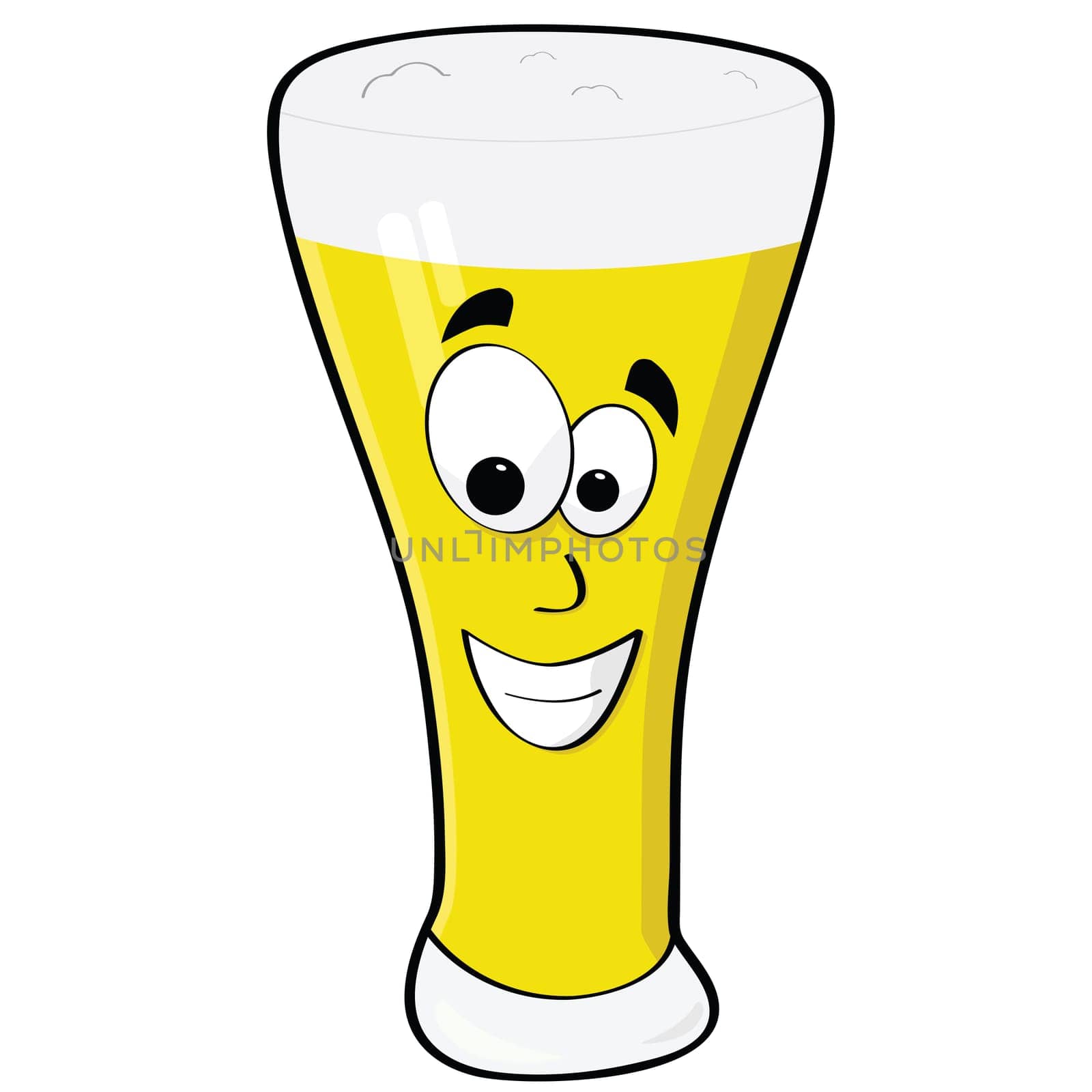 Cartoon illustration of a glass of beer with a happy face