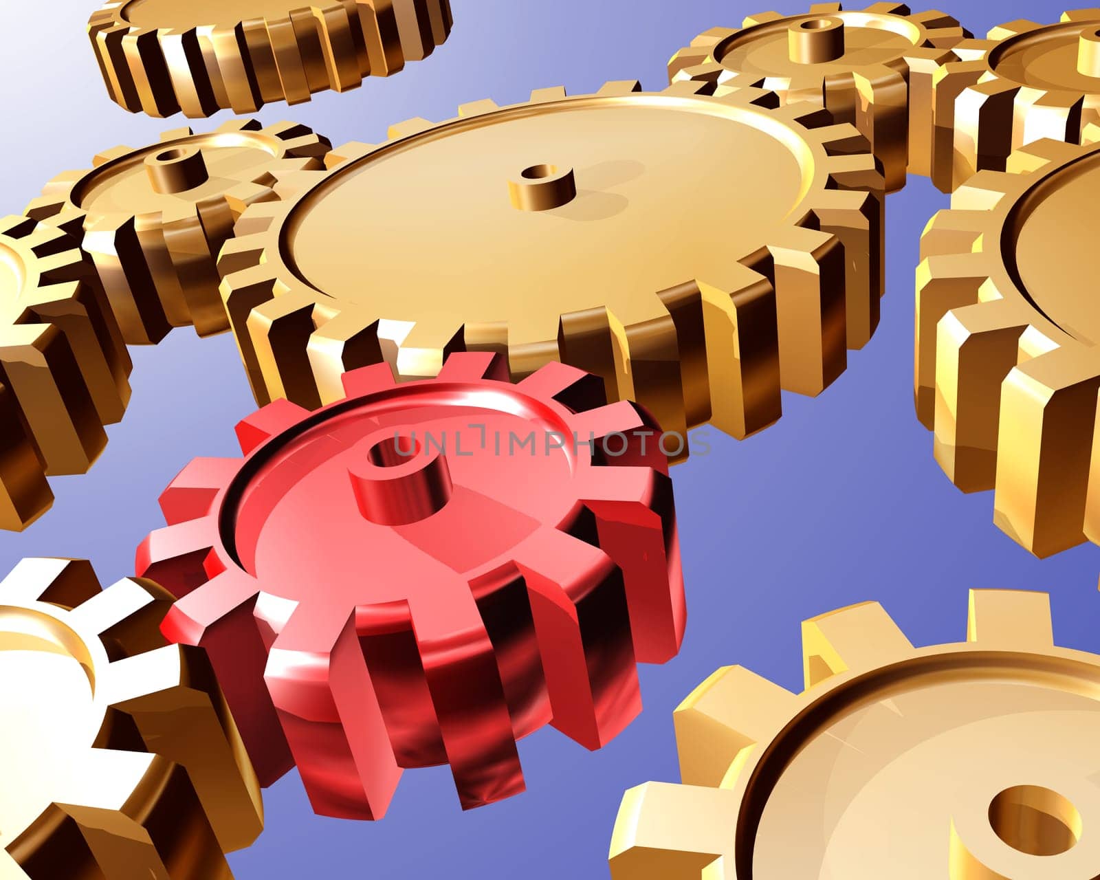 Illustration of highly polished interlocking cogs and gears