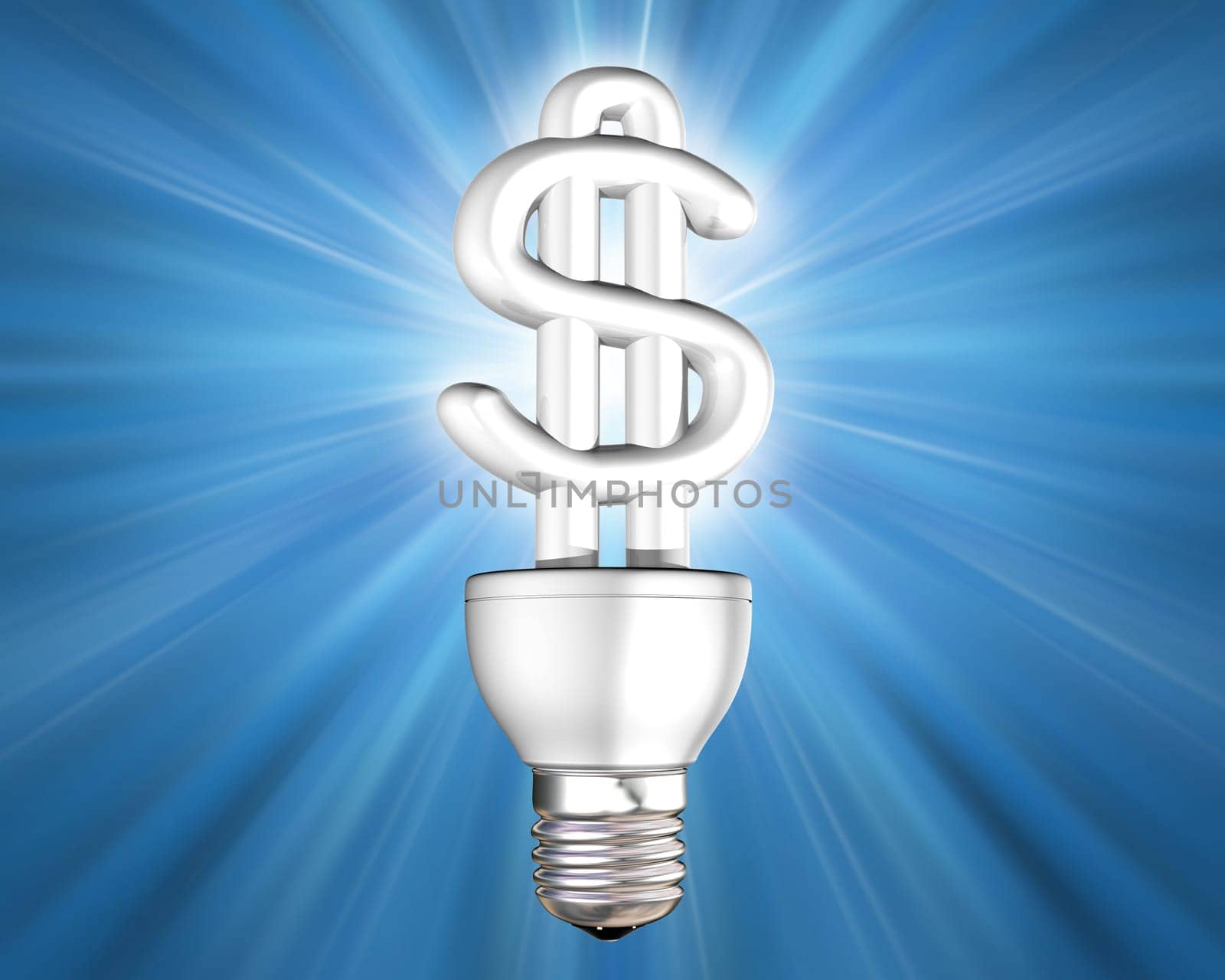 Illustration of an illuminated money saving energy bulb