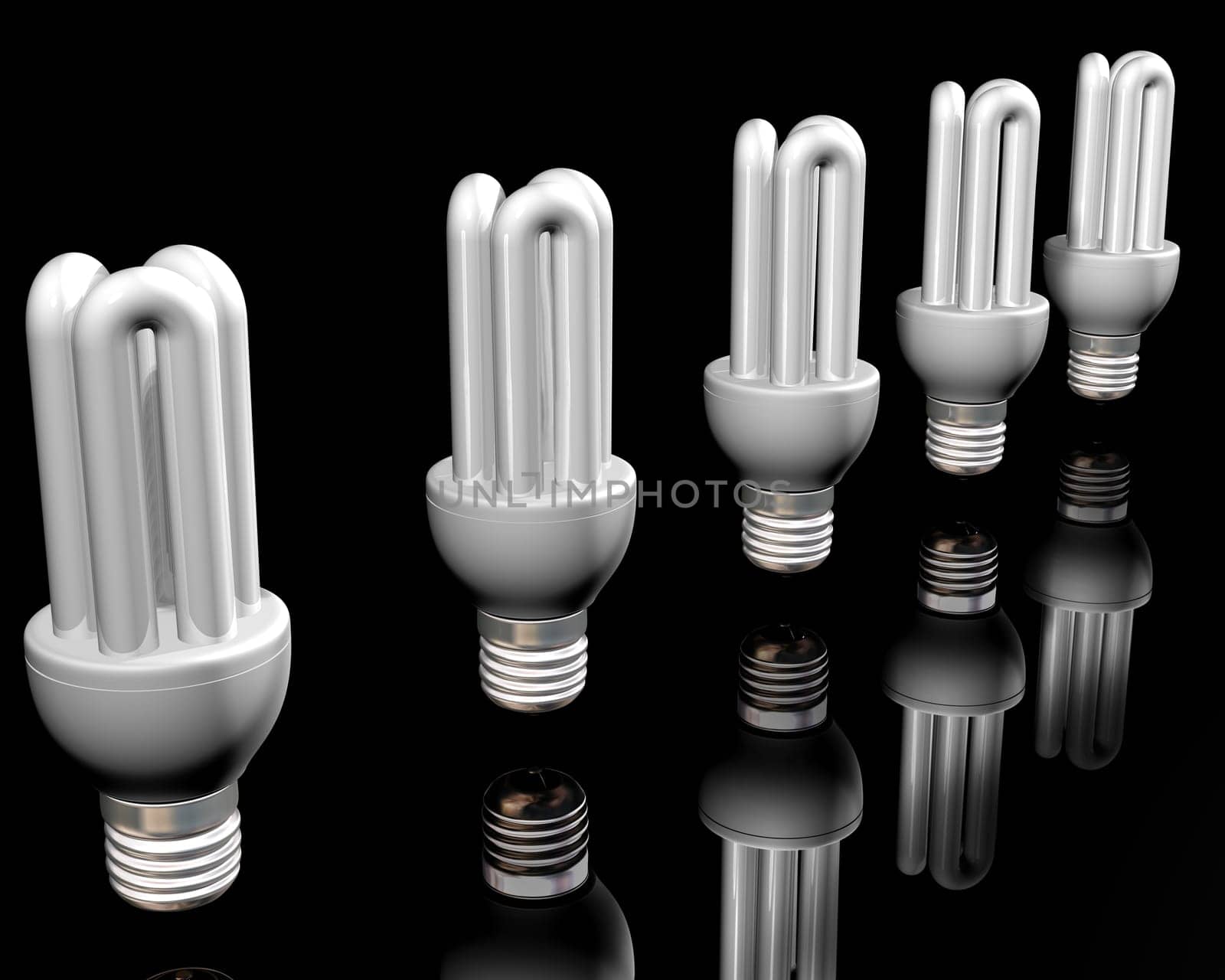 Illustration of a line of energy saving light bulbs