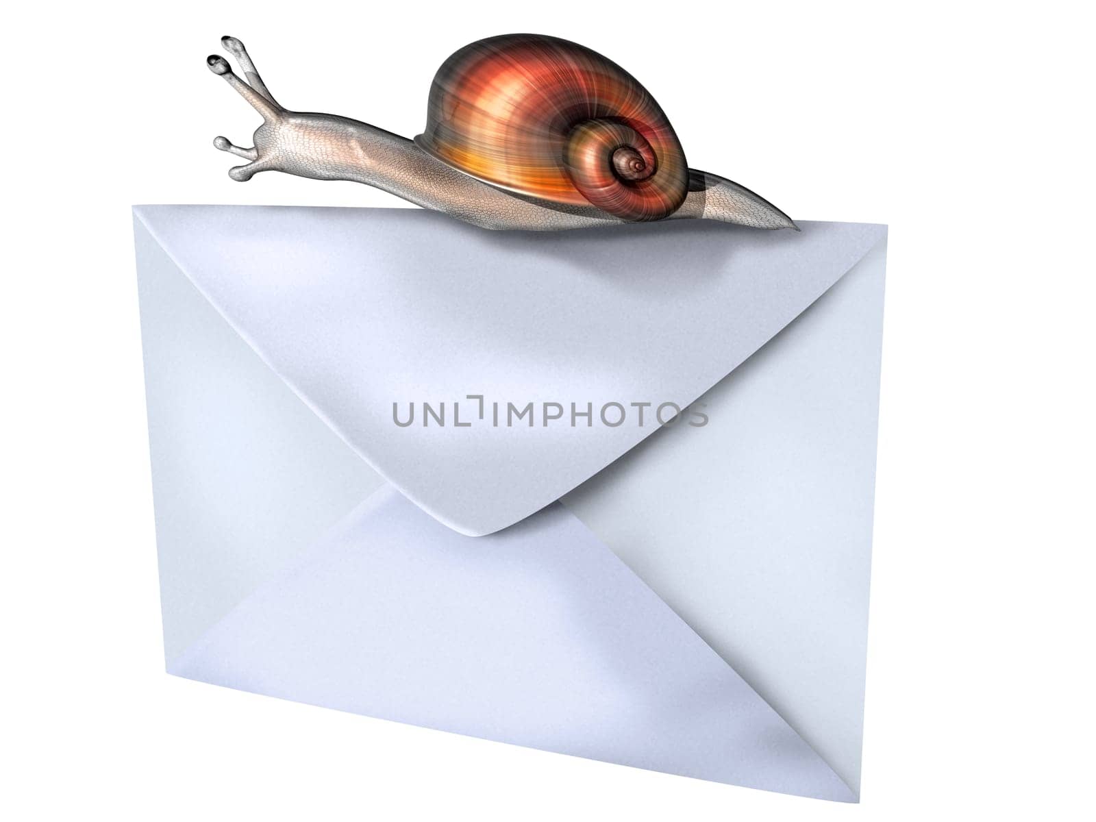 Isolated illustration of a snail perched on top of an envelope