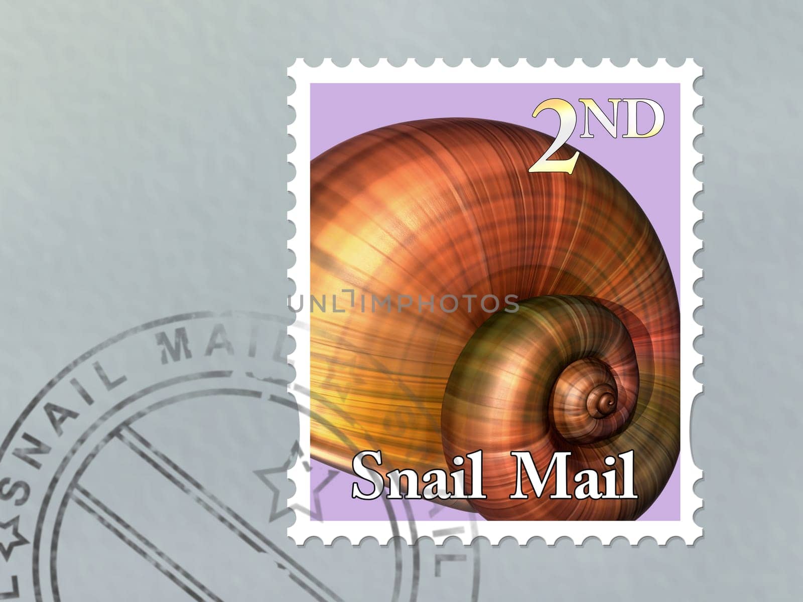 Illustration of a snail mail stamp on an envelope