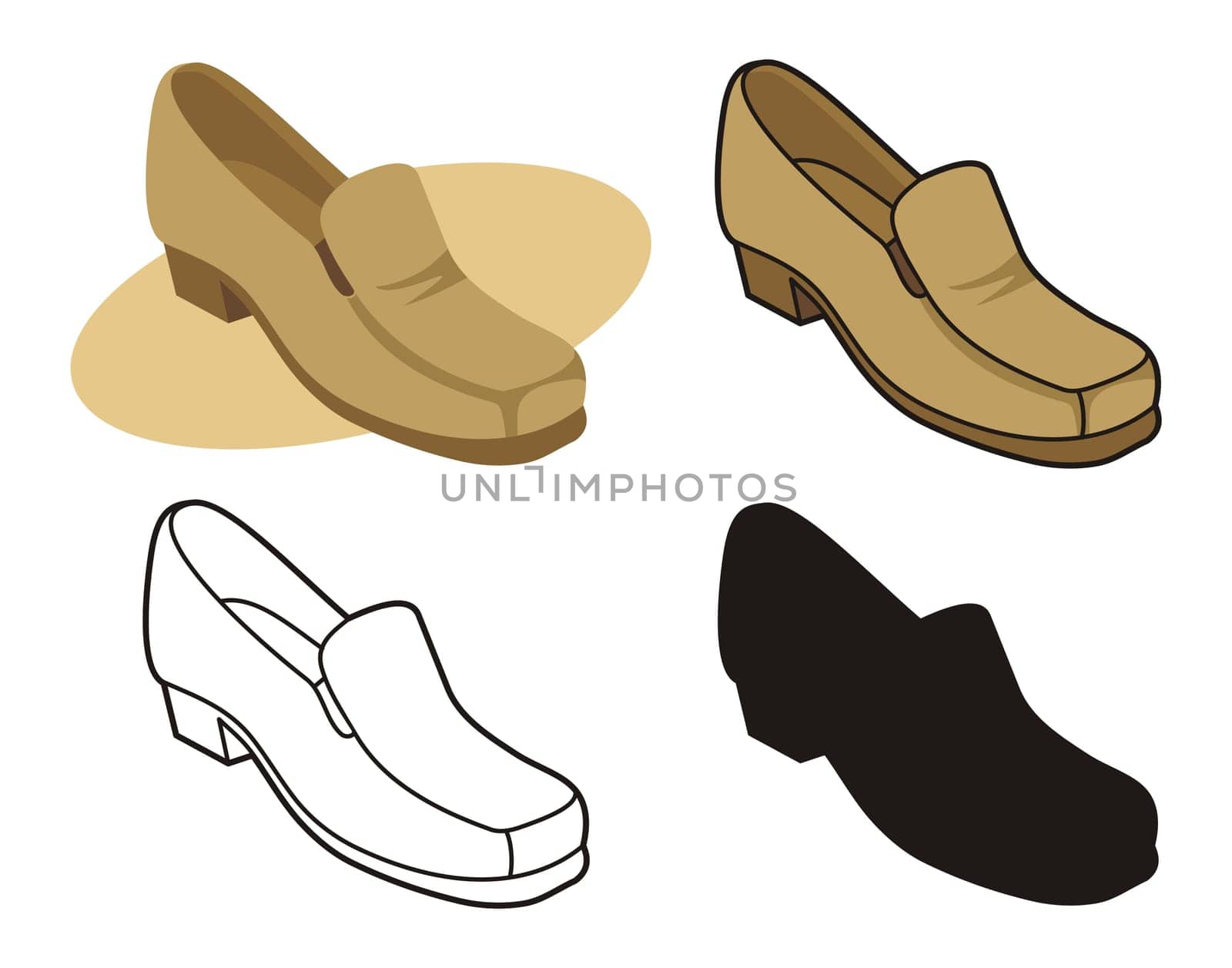 Vector illustration of male shoe in four versions