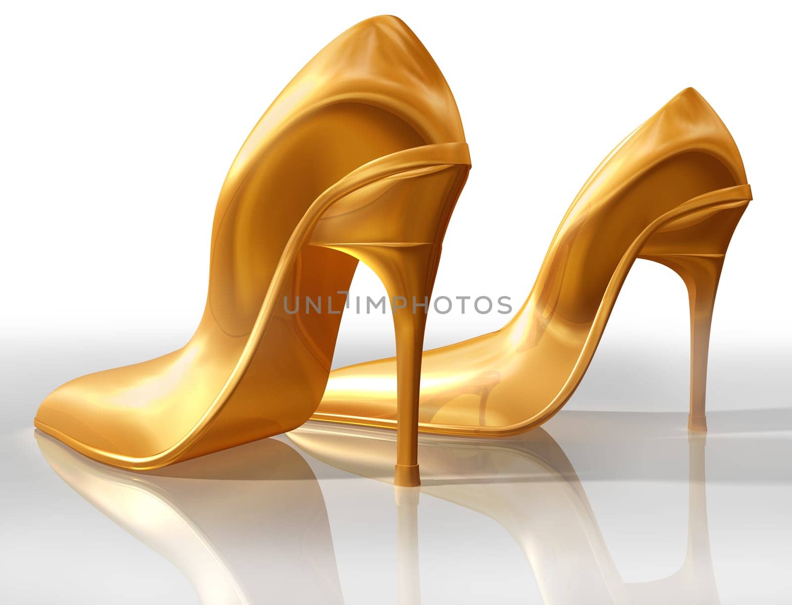 Illustration of a pair of elegant gold high heel shoes