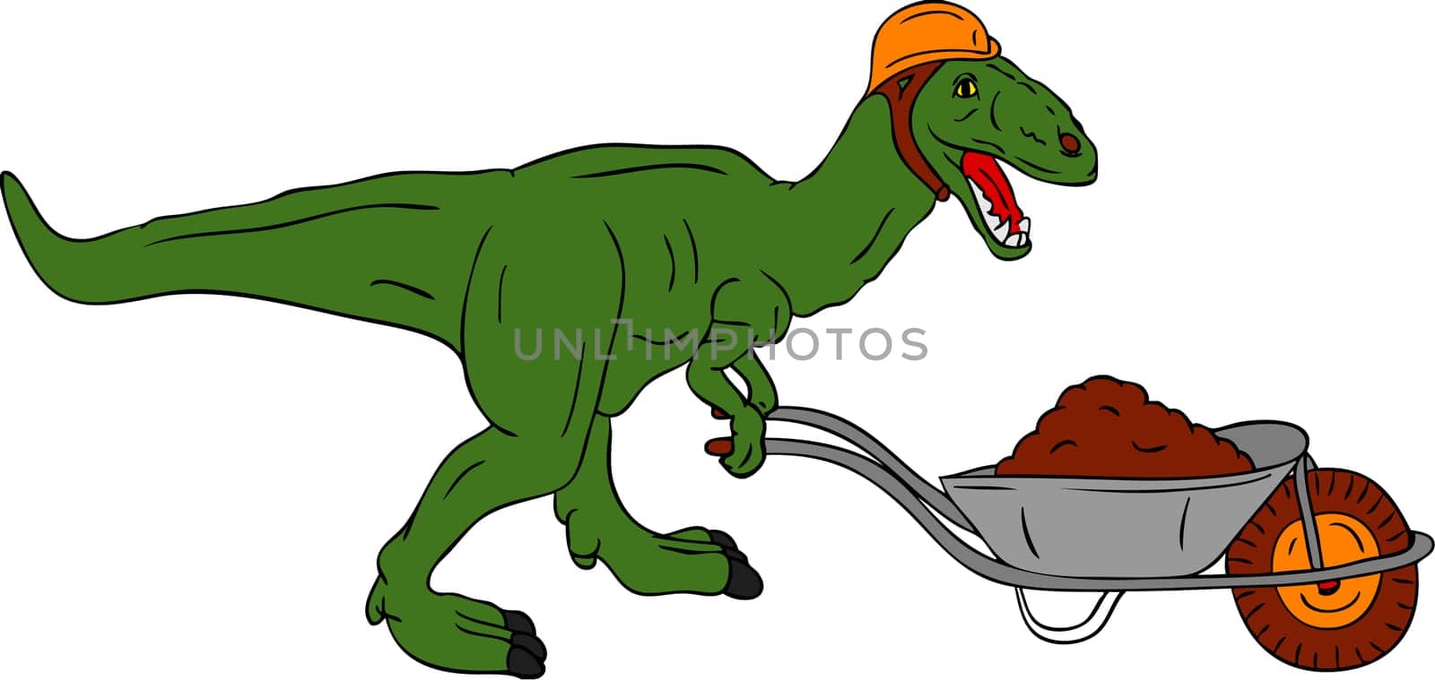 vector - dinosaur worker with barrow isolated on background