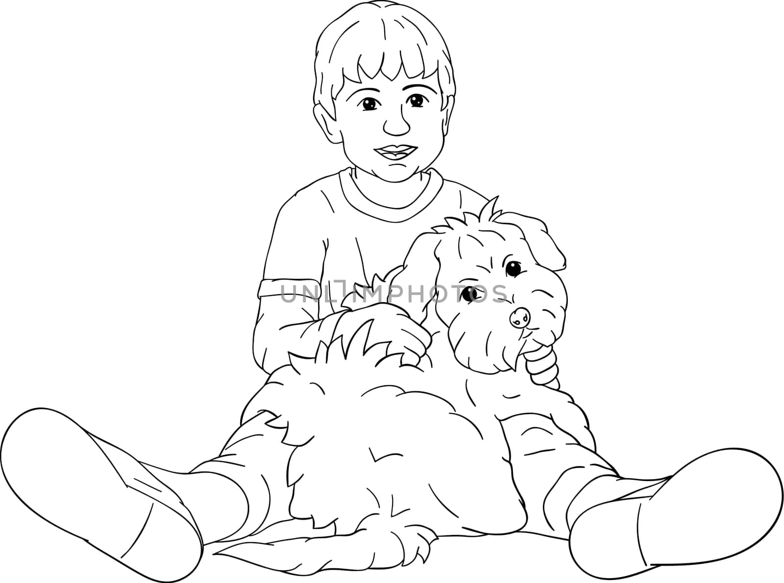 vector - happy little boy playing with his puppy