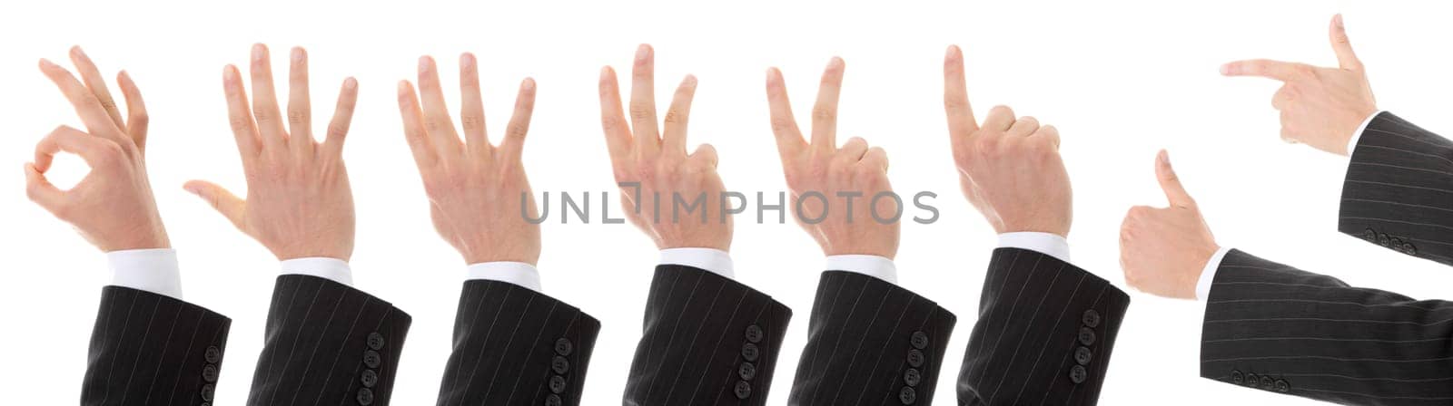 Set of gesturing hands isolated on white background