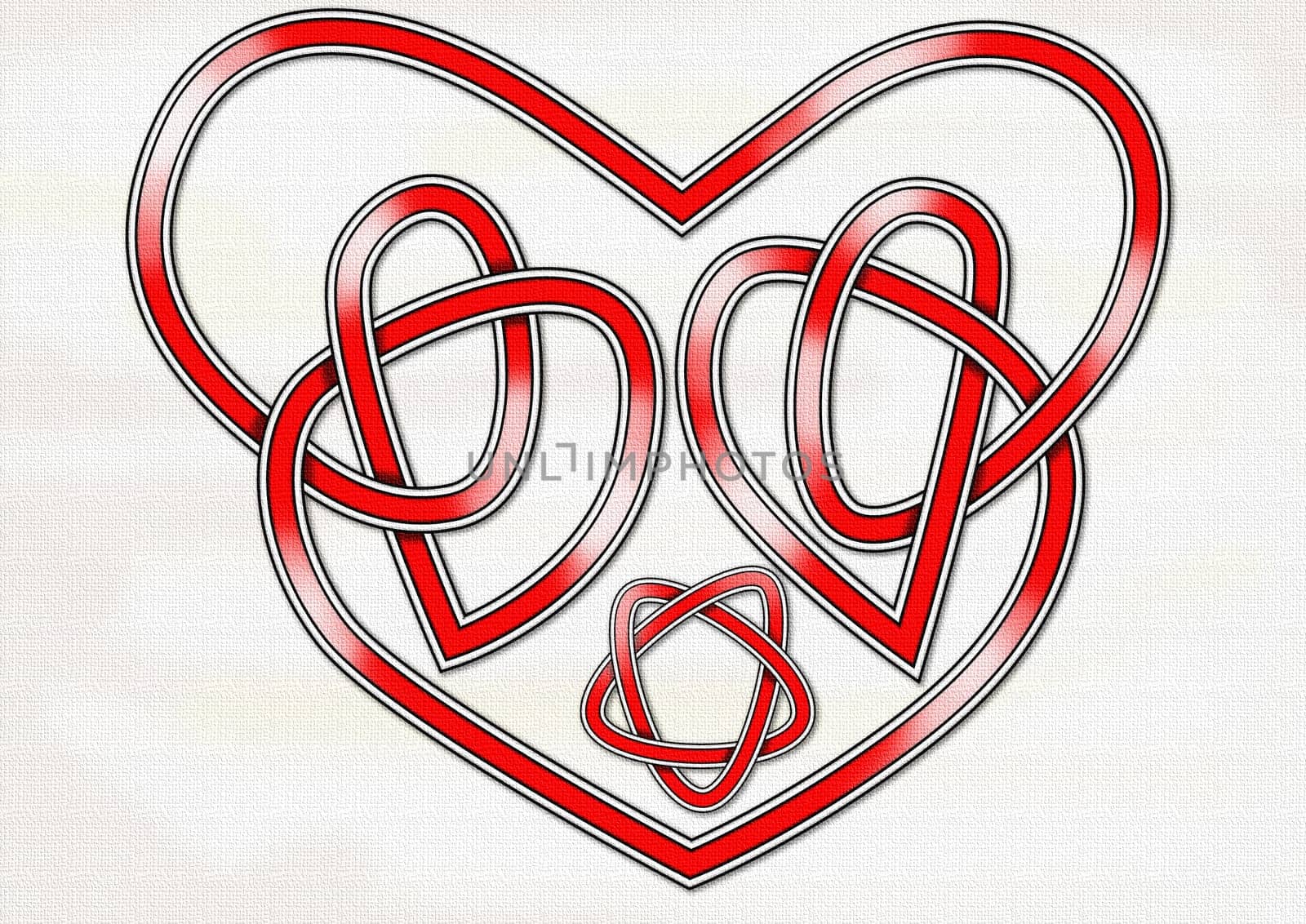 An original Celtic knot in the form of a heart and interlocking hearts