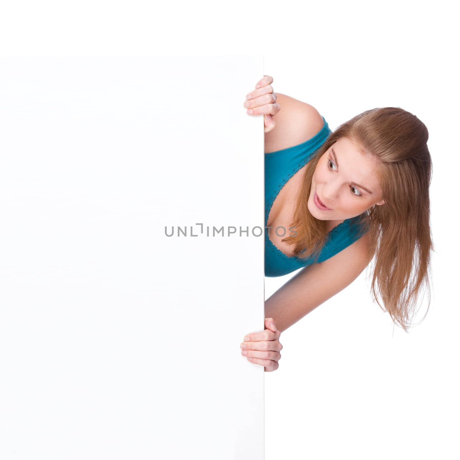 Young woman with a billboard