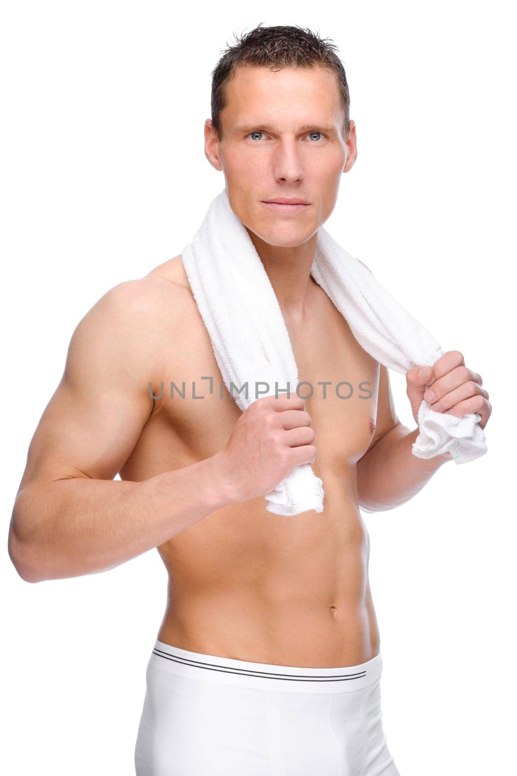 Studio shot of a young man in underwear