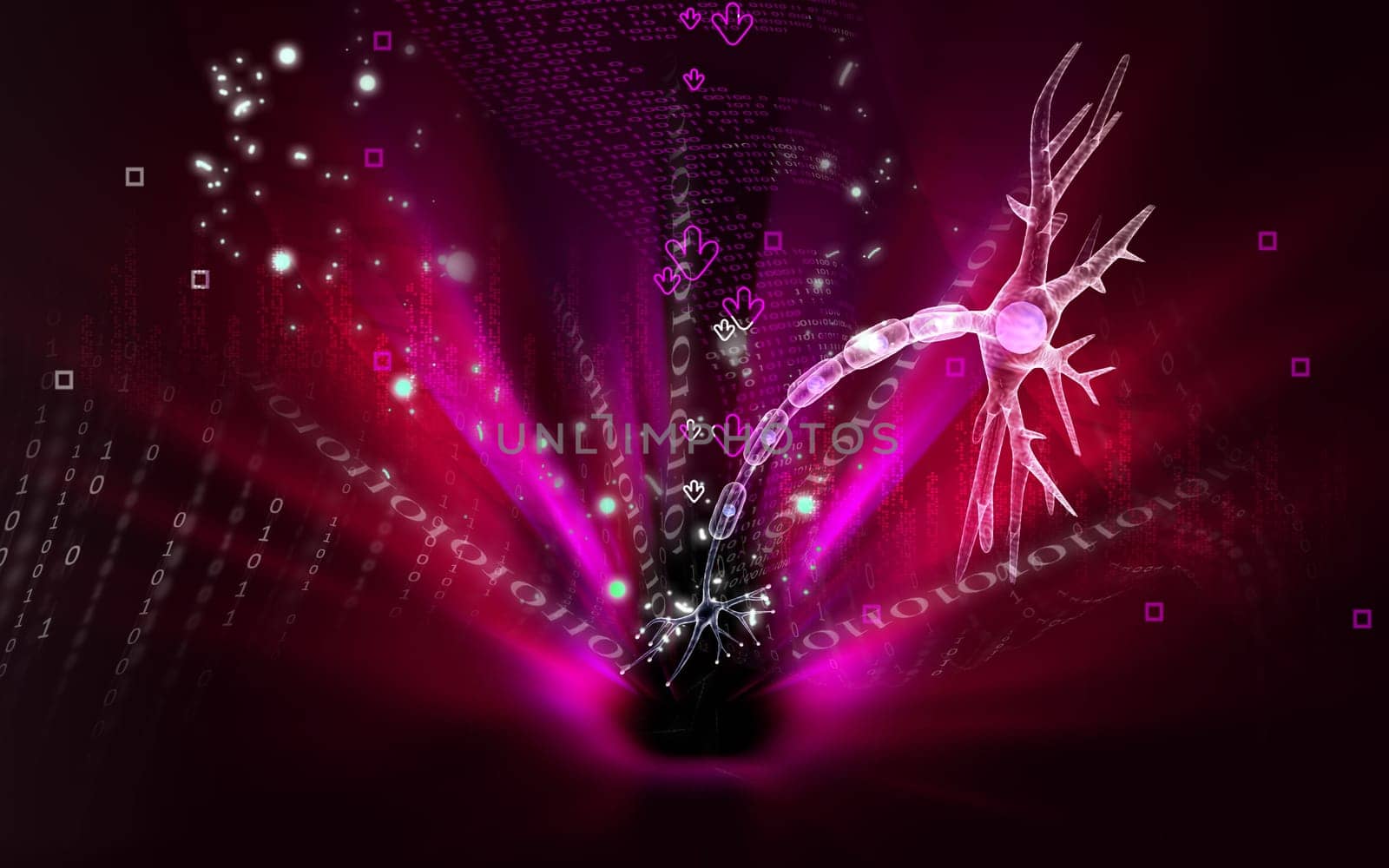 Digital illustration of neuron in colour background