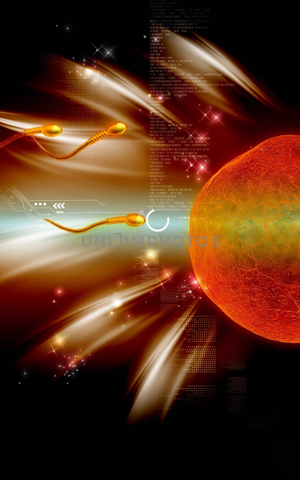 Digital illustration of sperm in colour background