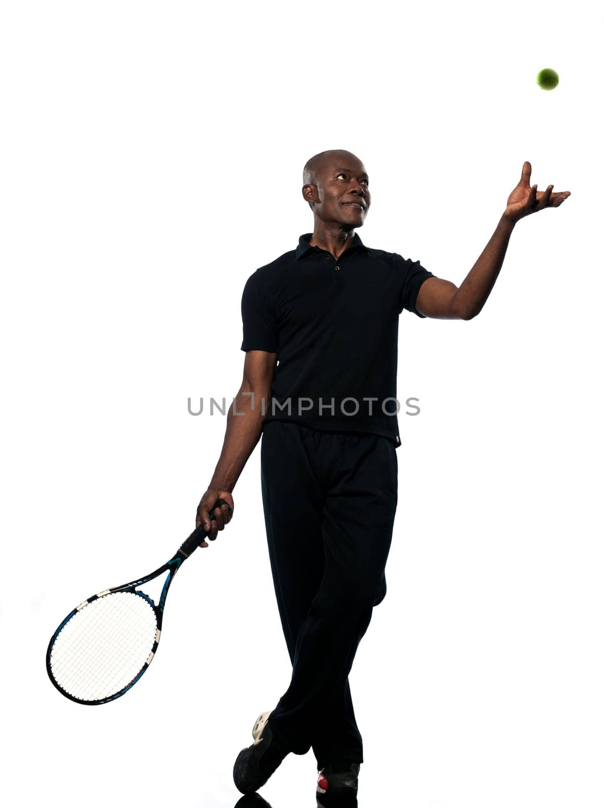 man african afro american playing tennis player on studio isolated on white background