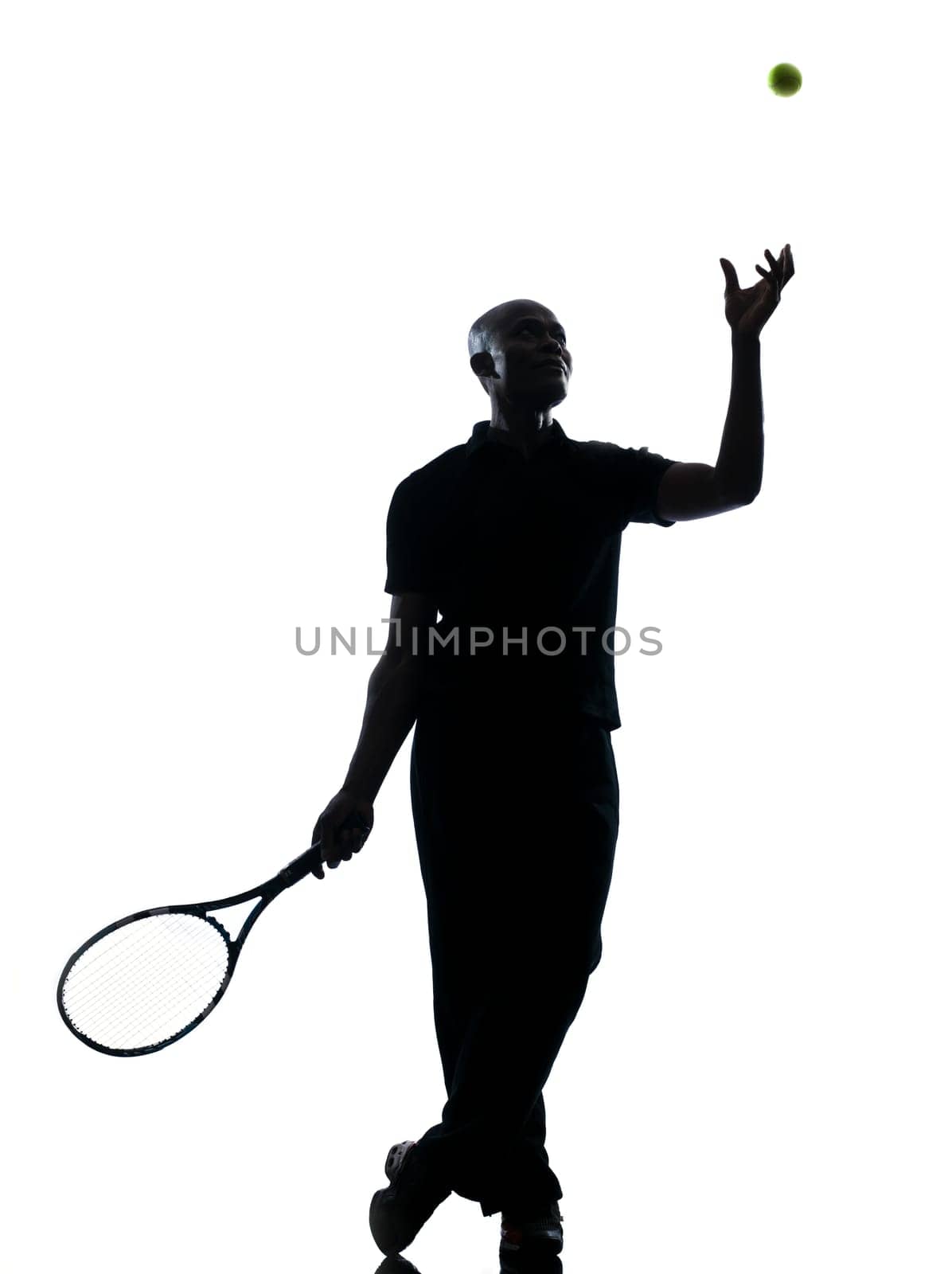 man african afro american playing tennis player on studio isolated on white background