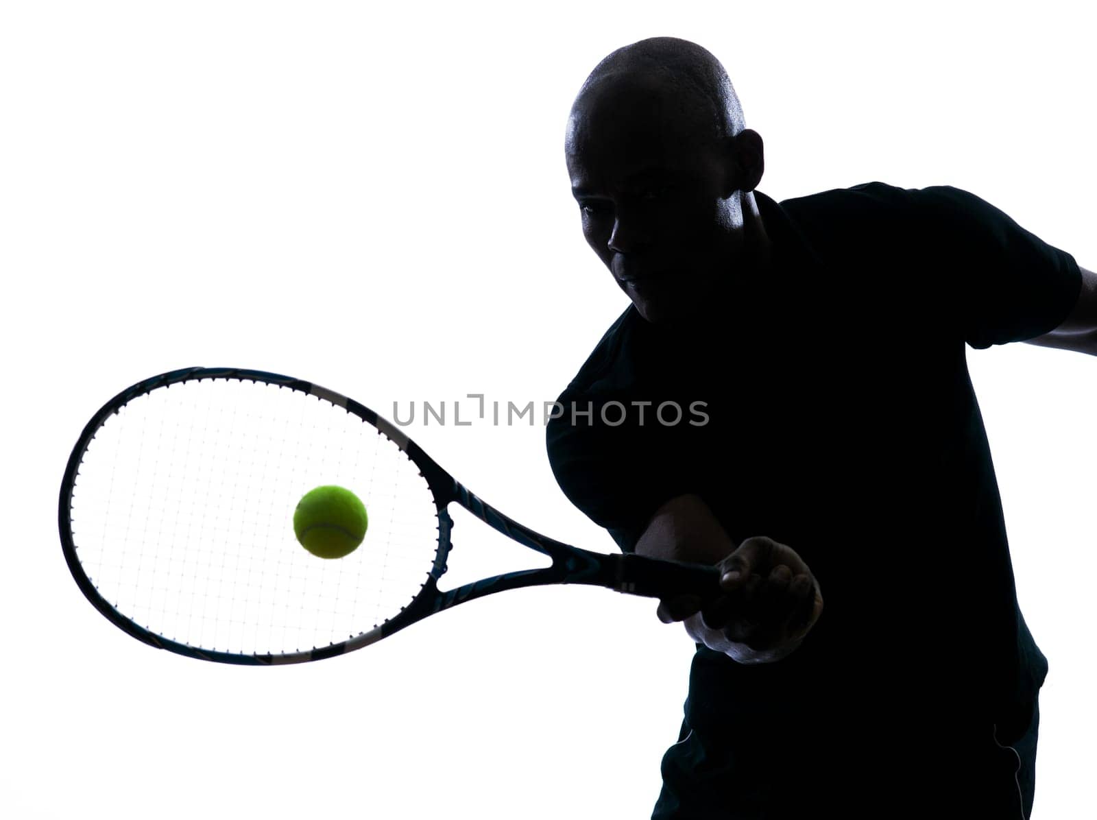 man african afro american playing tennis player forehand on studio isolated on white background