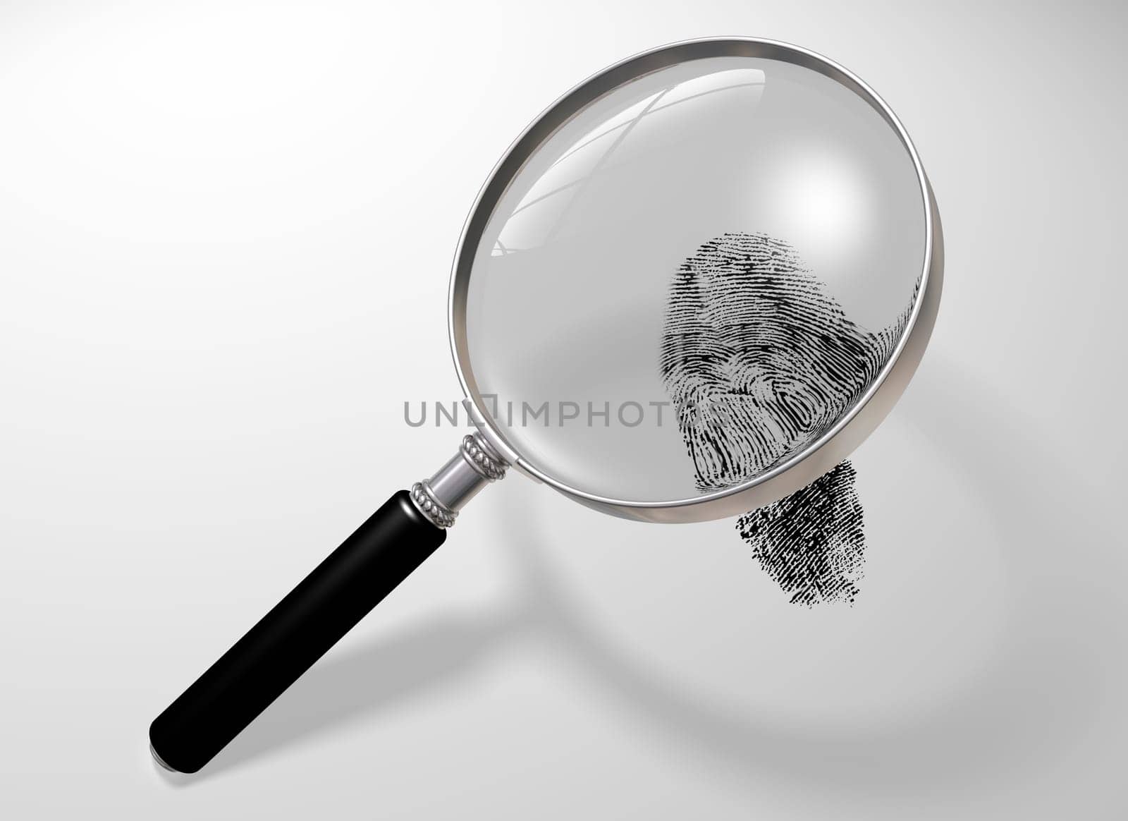 Illustration of a magnifying glass hovering over a fingerprint