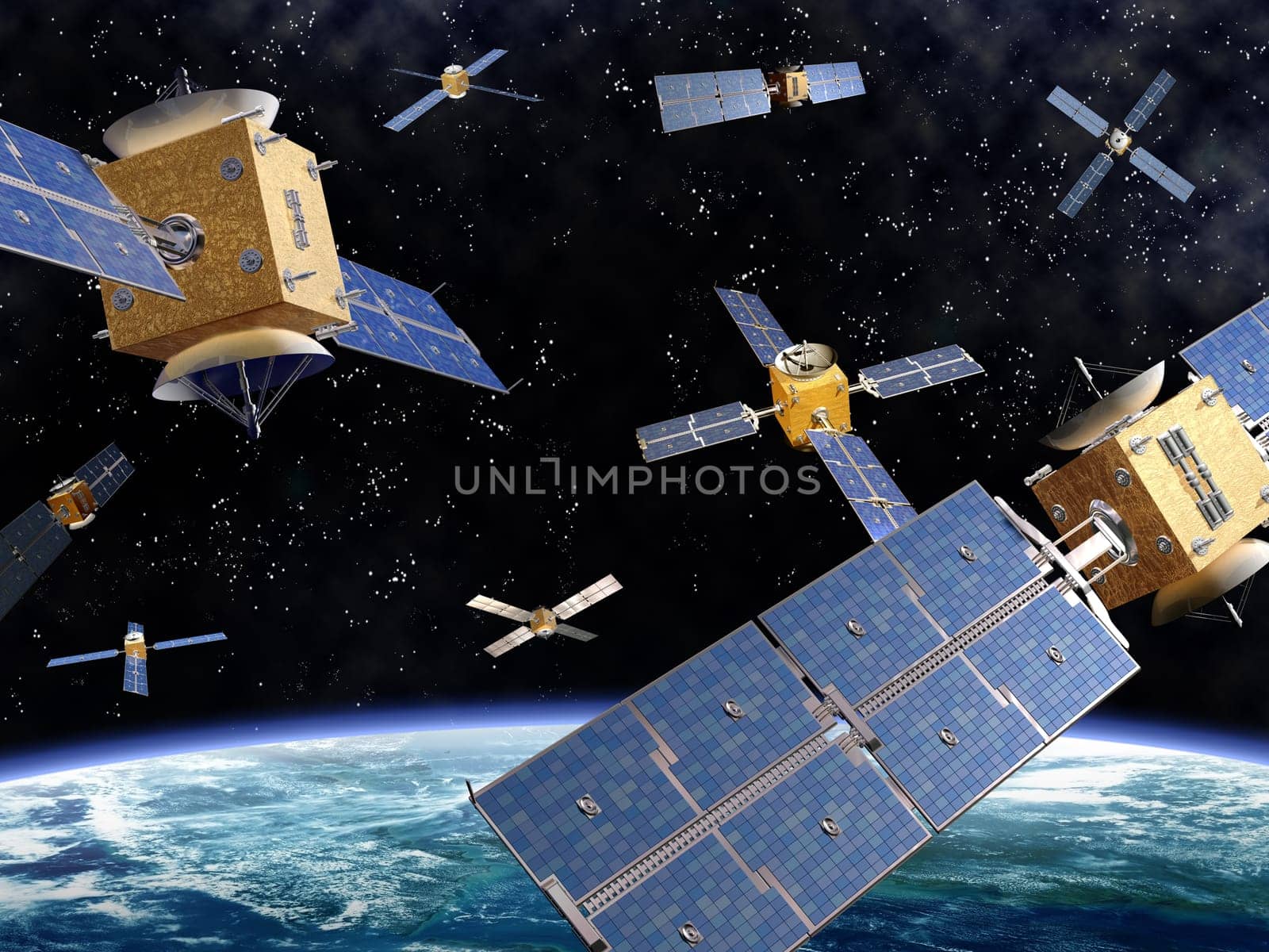 Illustration of competing satellites in orbit around the earth