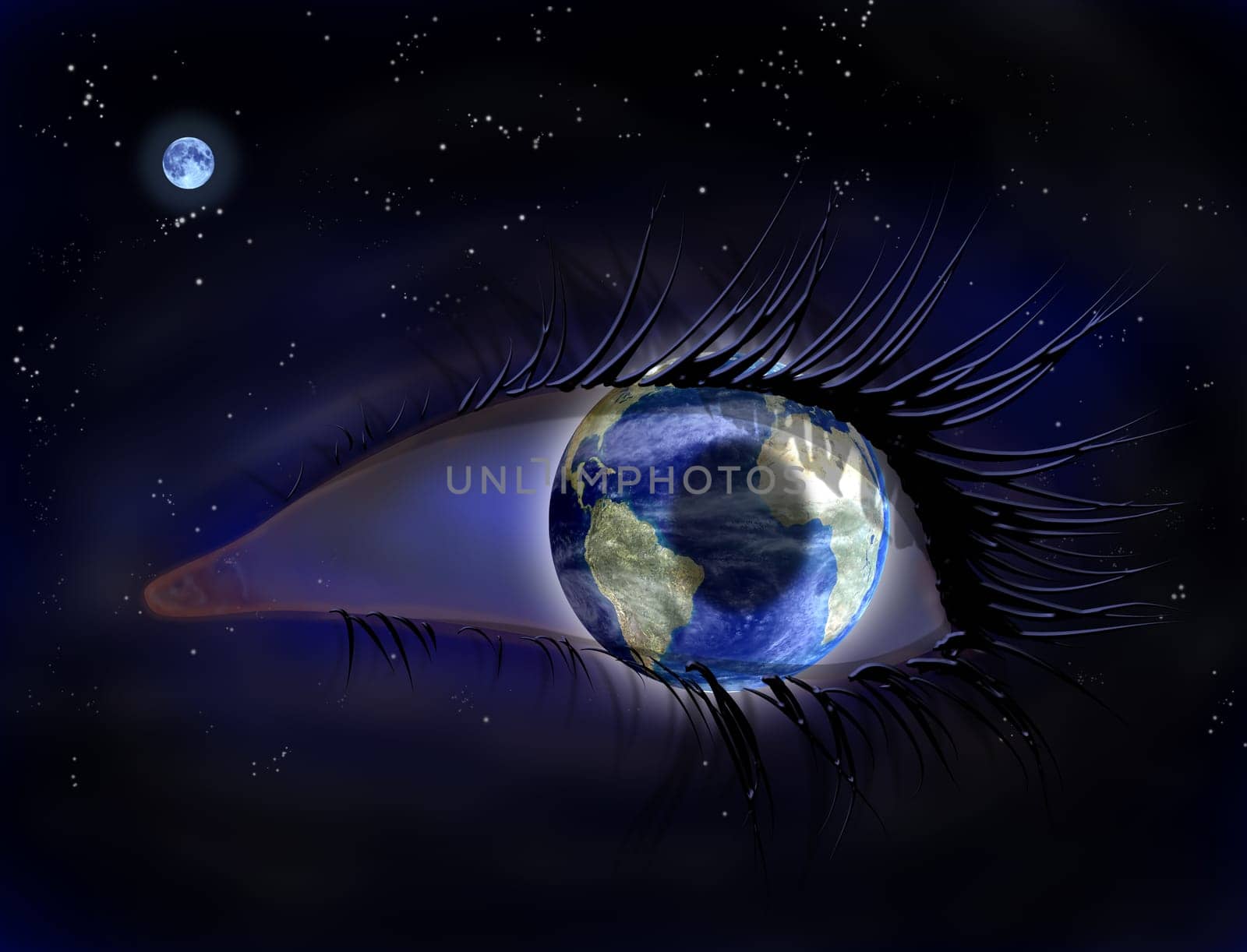 Surreal illustration of an earth eye in space
