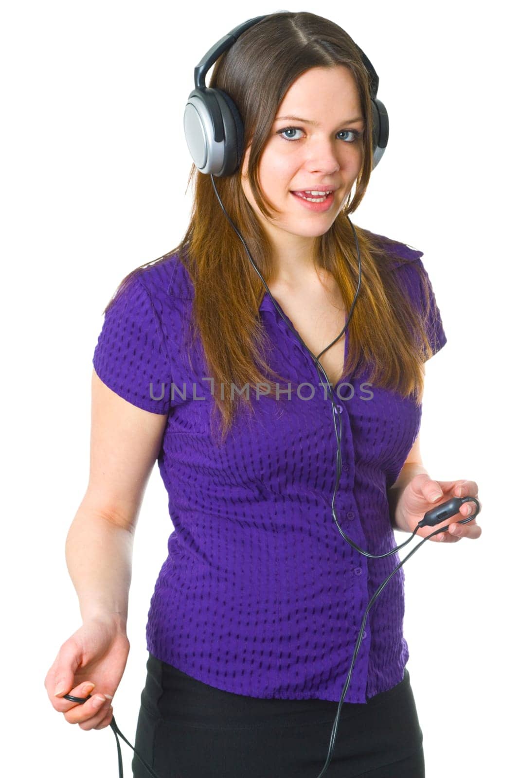 Attractive young woman with headphones isolated on white background