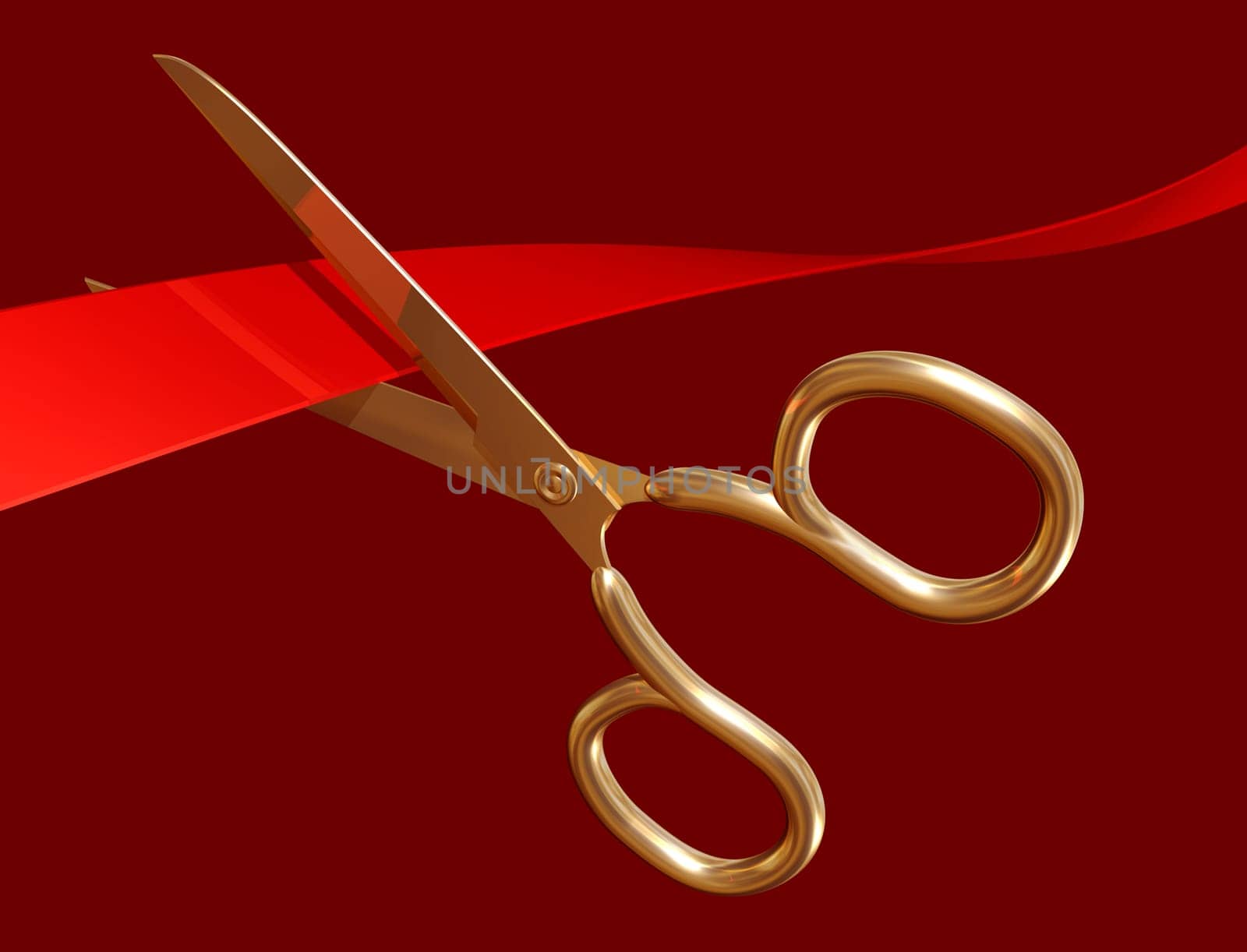 Illustration of golden scissors cutting through red tape