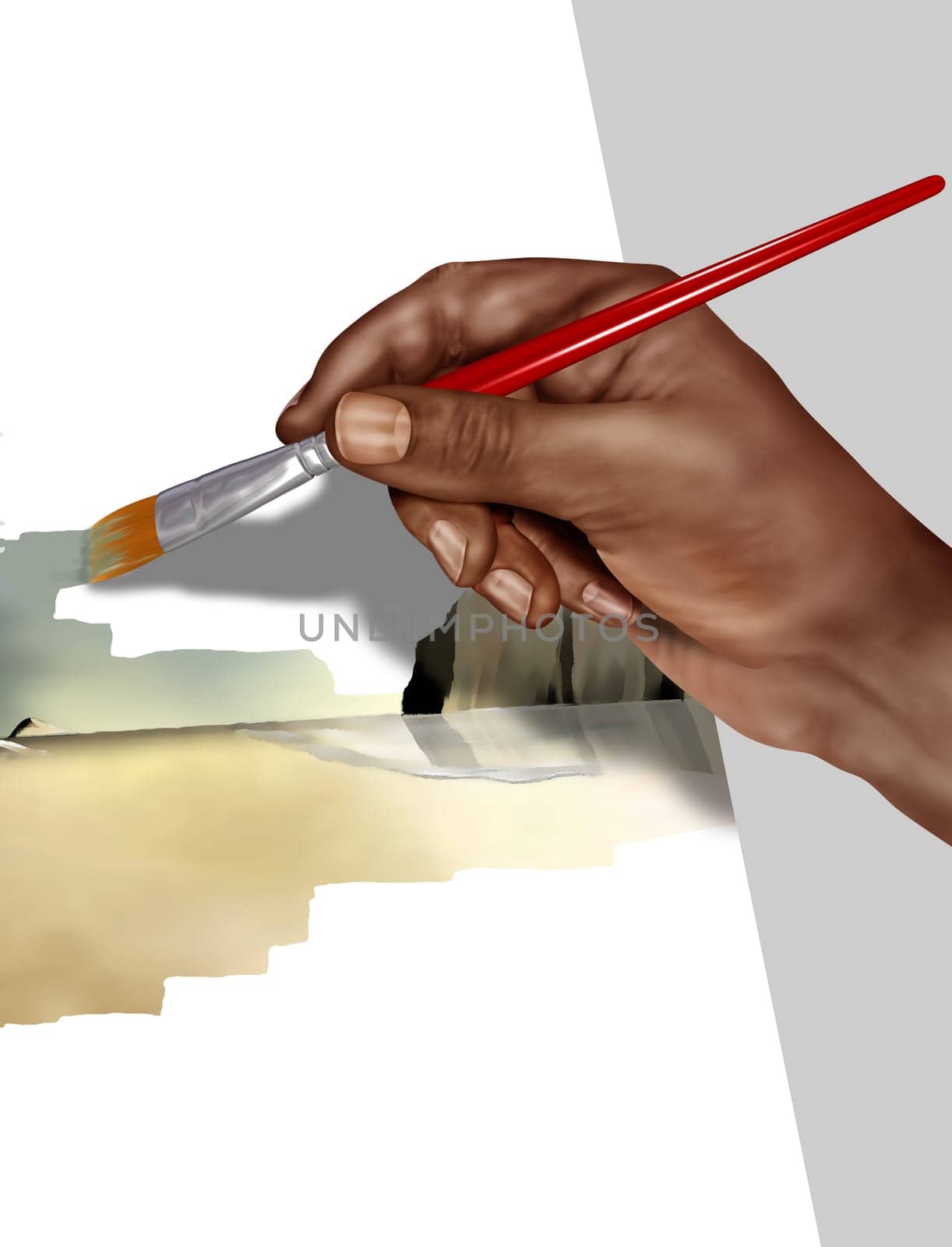 Illustration of an artist painting a landscape