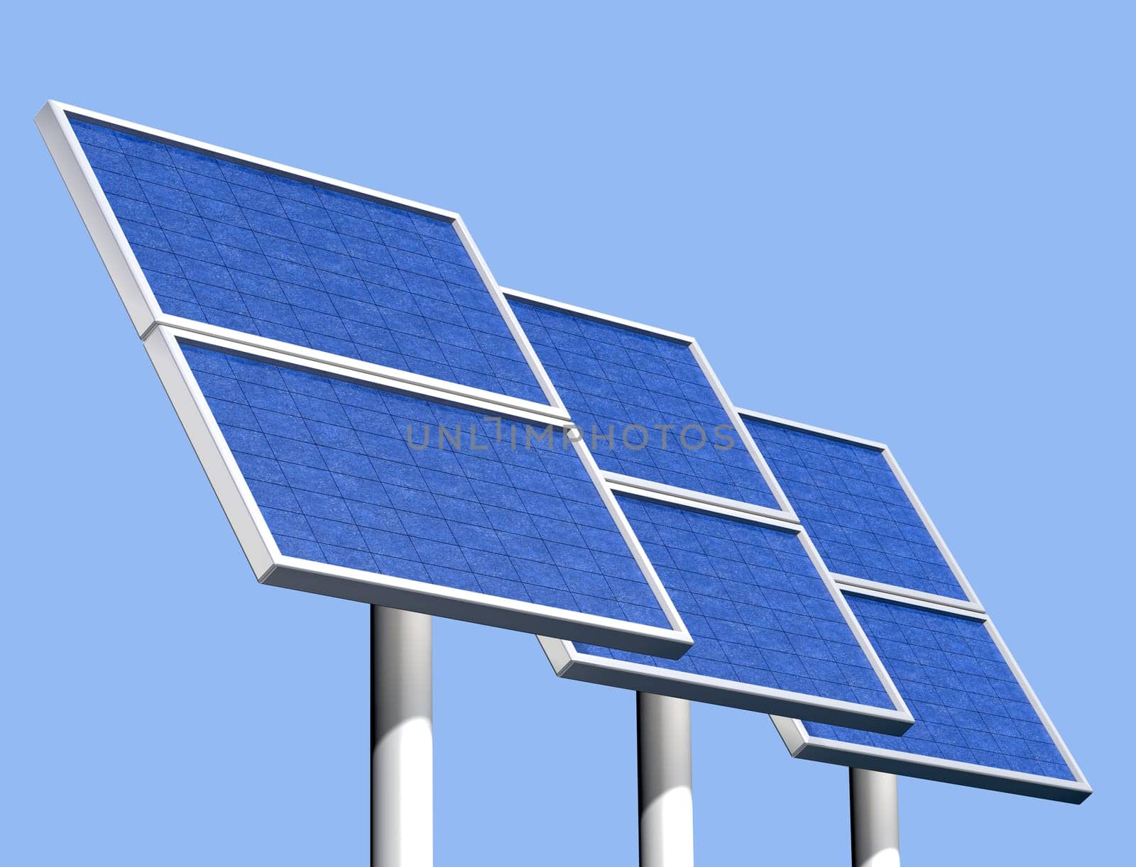 Illustration of a group of solar panels on a clear sunny day