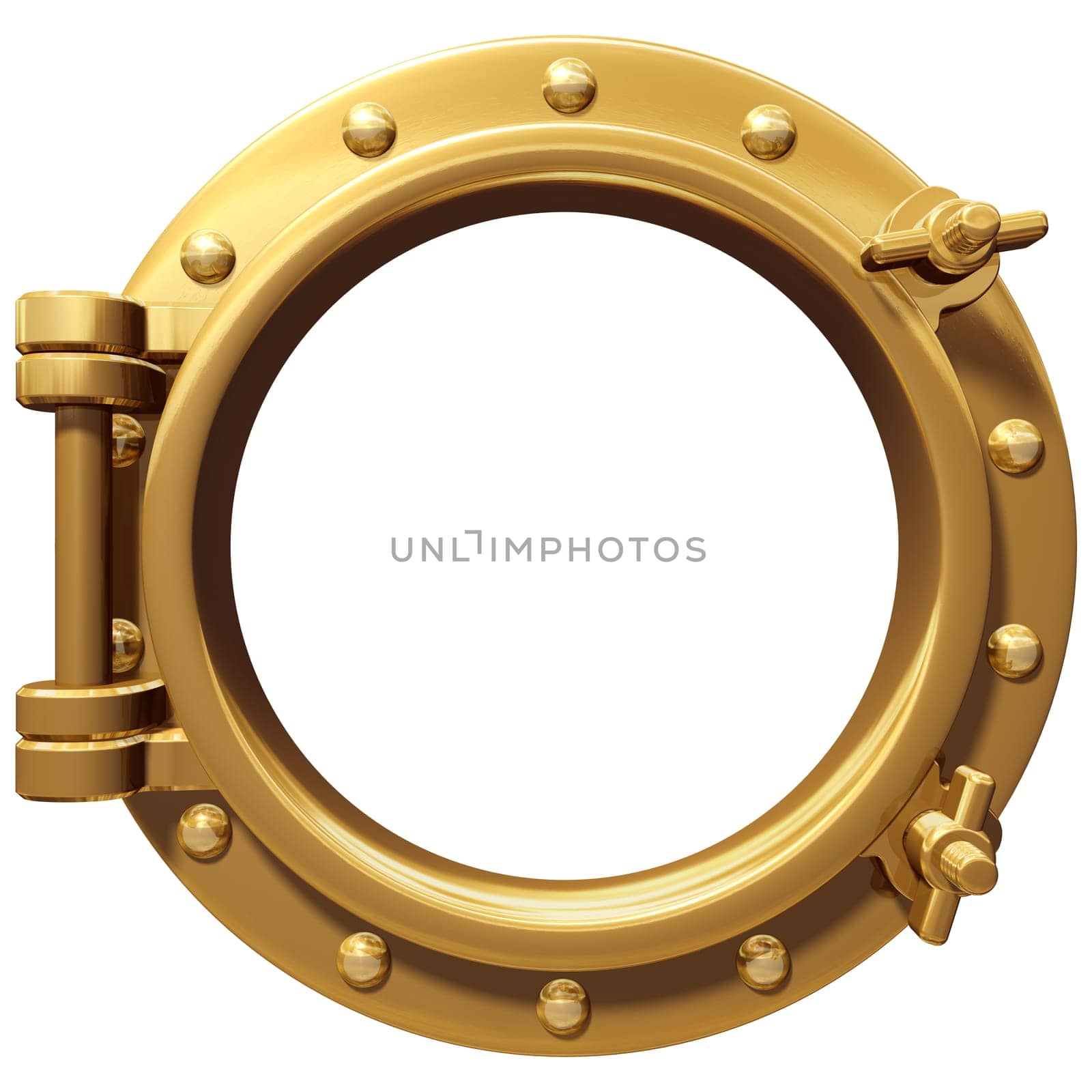 Illustration of a bronze ship porthole isolated on white