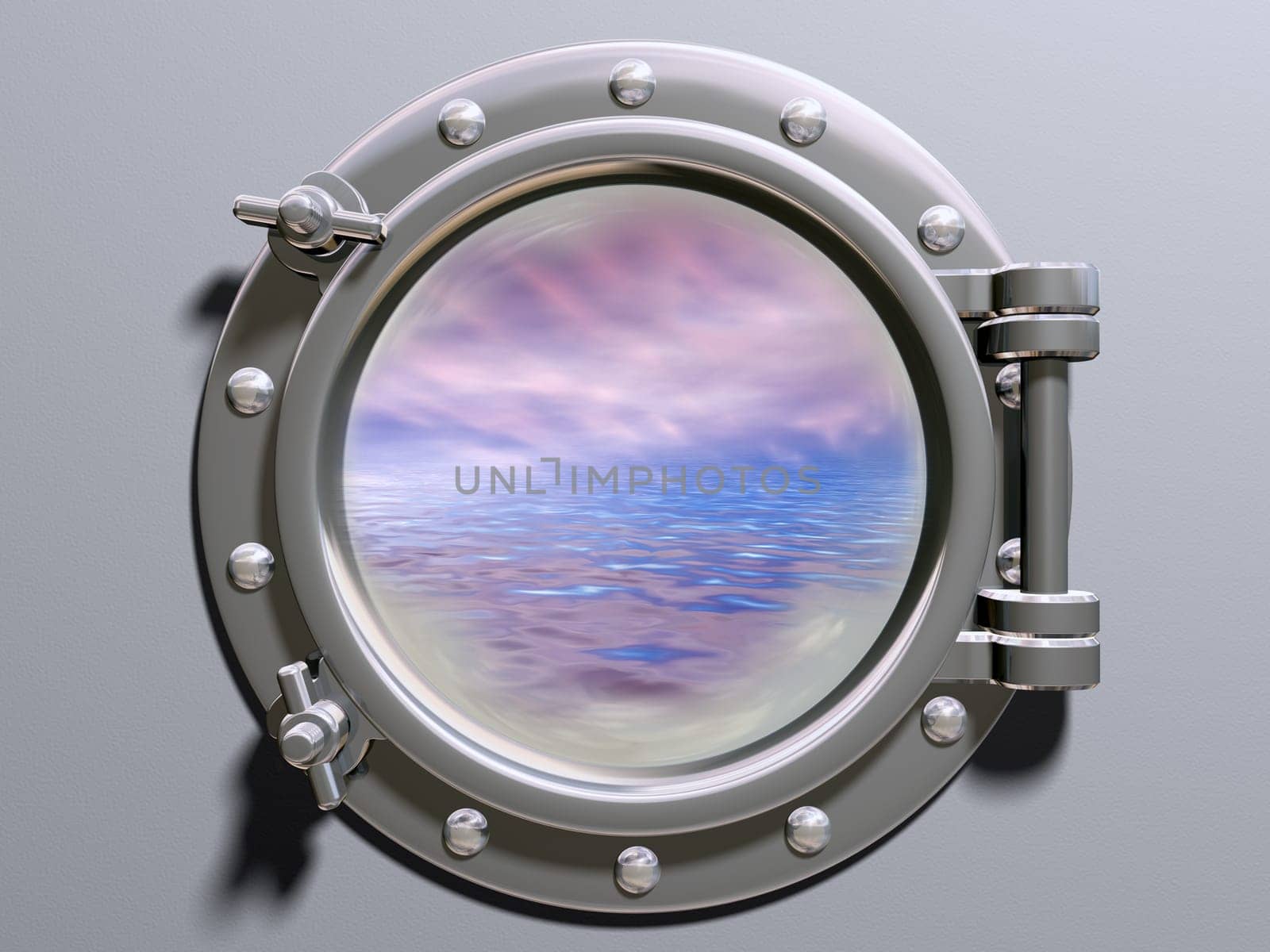 Ship porthole looking out to a dreamlike horizon