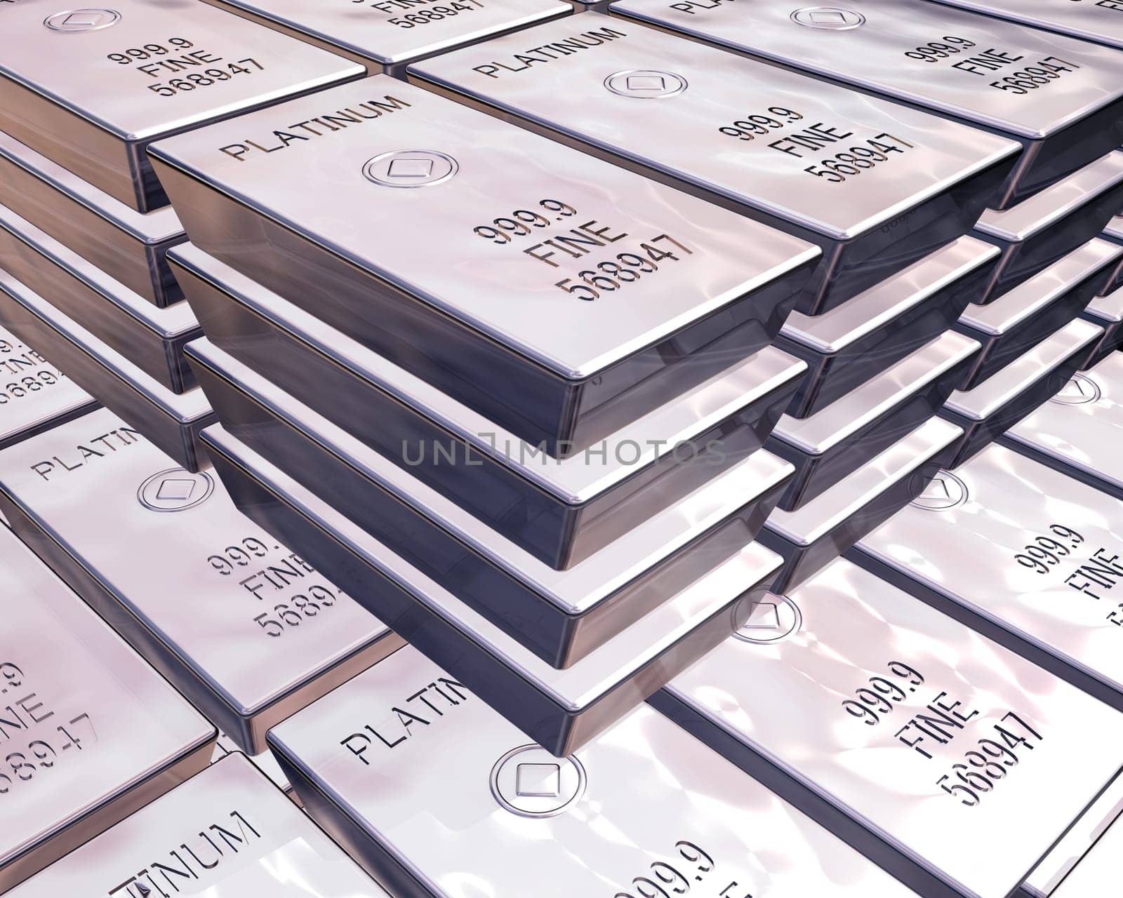 stacks of pure platinum bars on piles of bullion
