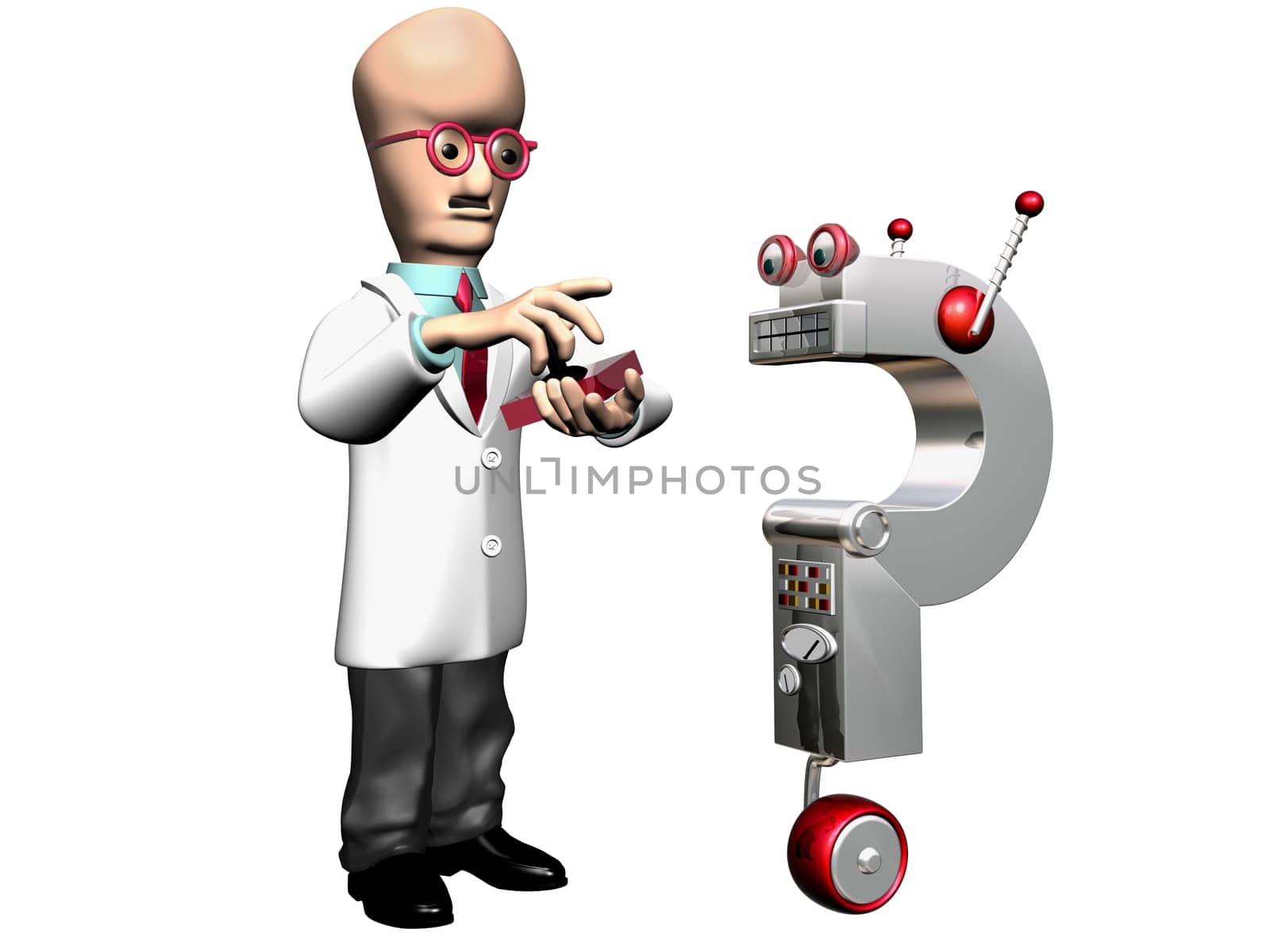 Isolated illustration of a professor demonstrating his invention
