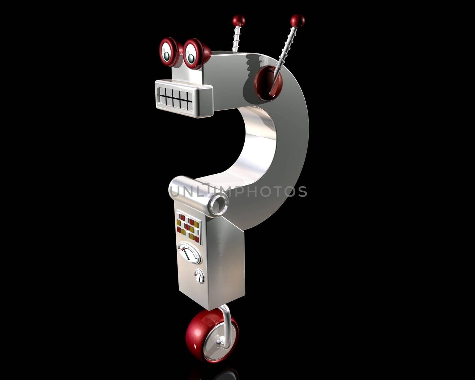 Illustration of a robot in the form of a question mark symbol
