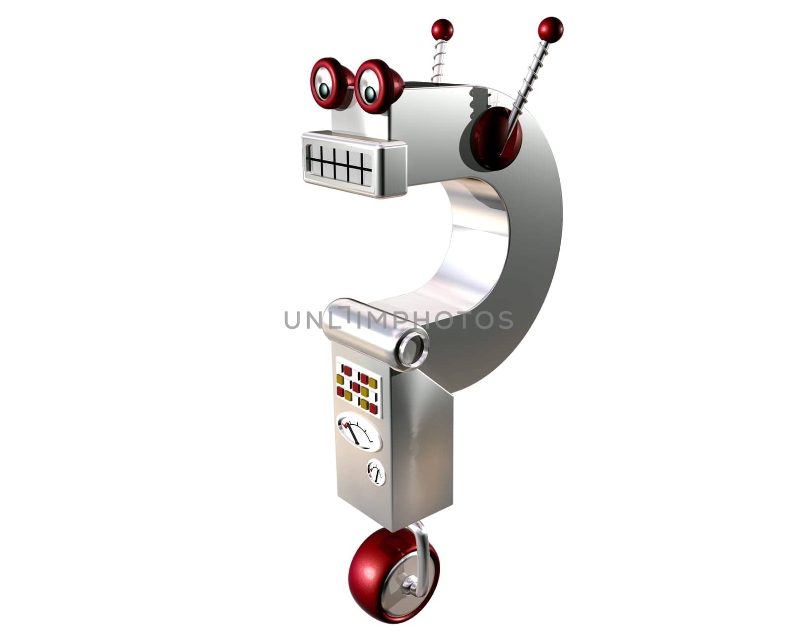 Illustration of an isolated robot in the form of a question mark symbol
