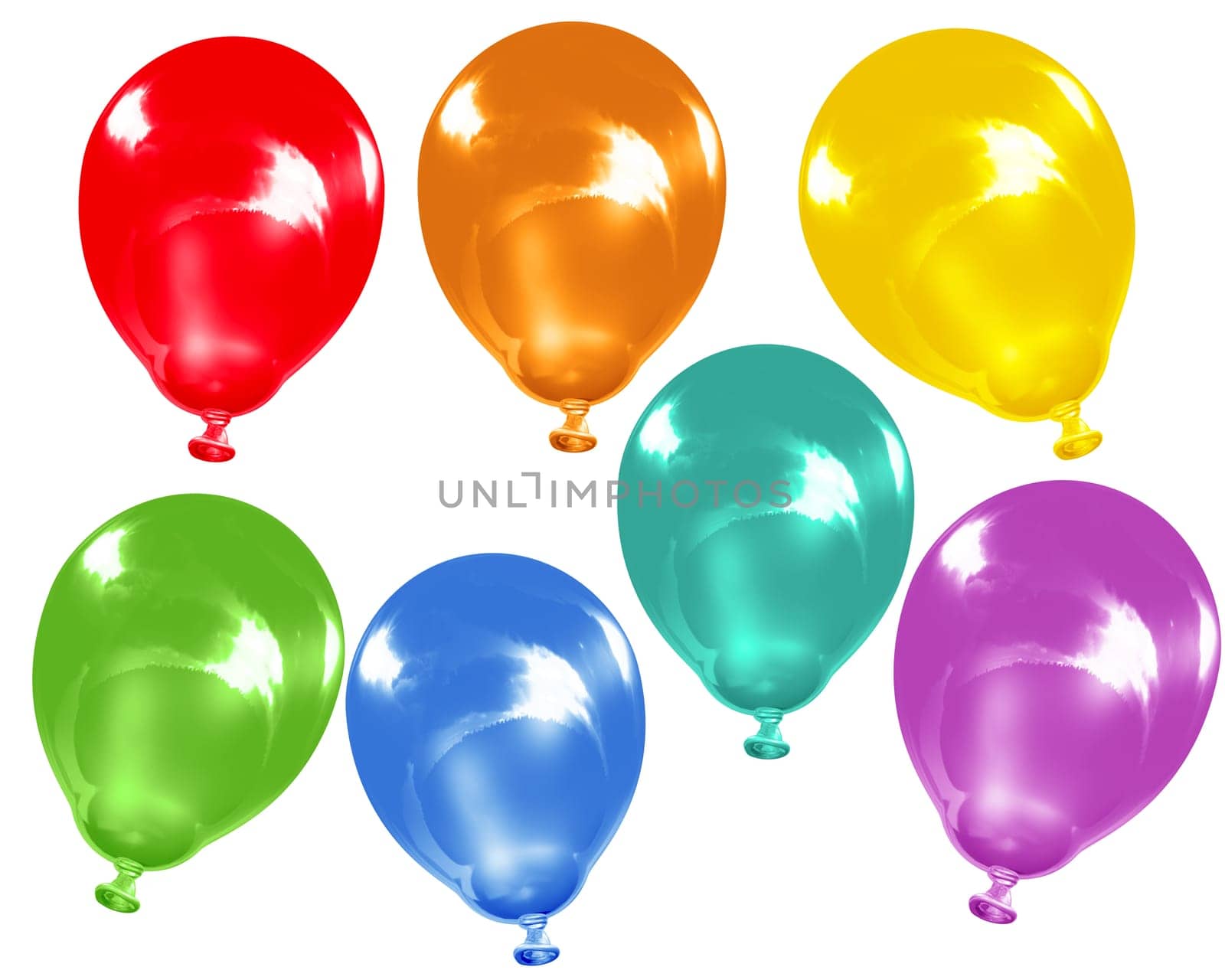 Assortment of isolated balloons using all the colours of the rainbow