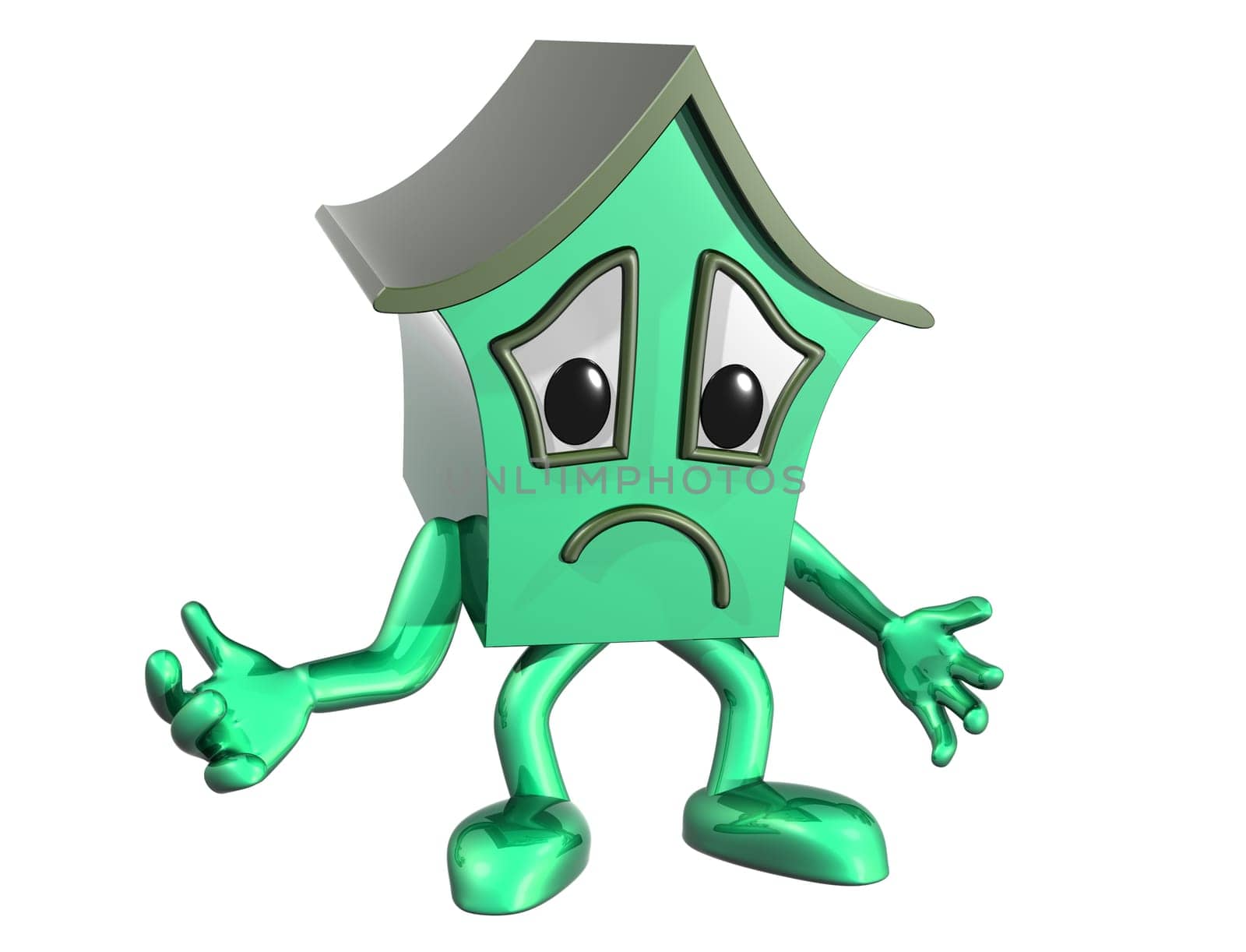 Isolated illustration of a very unhappy cartoon house