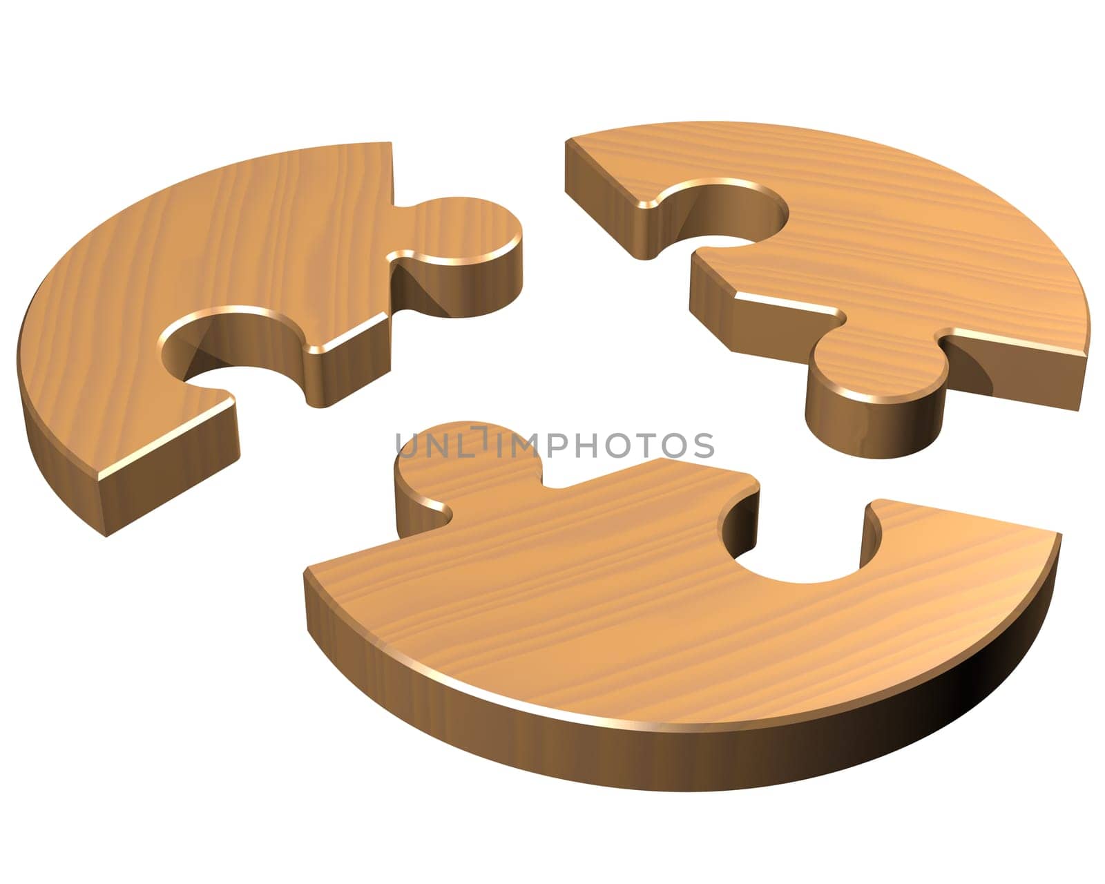 Isolated illustration of a round jigsaw with three pieces
