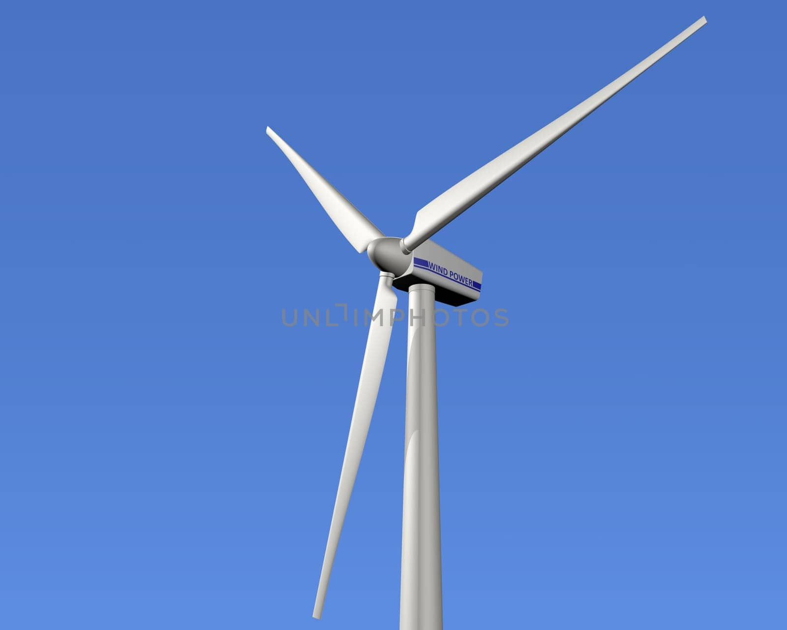 Illustration of a wind turbine with a clear blue sky in the background