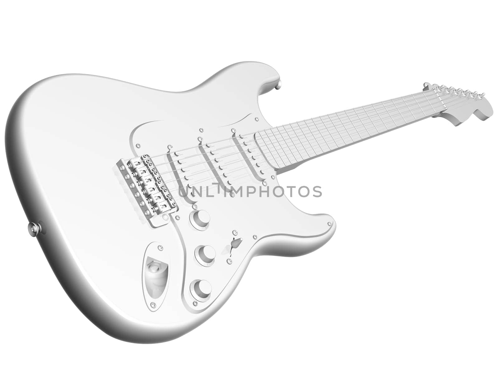 Illustration of an isolated all white electric guitar