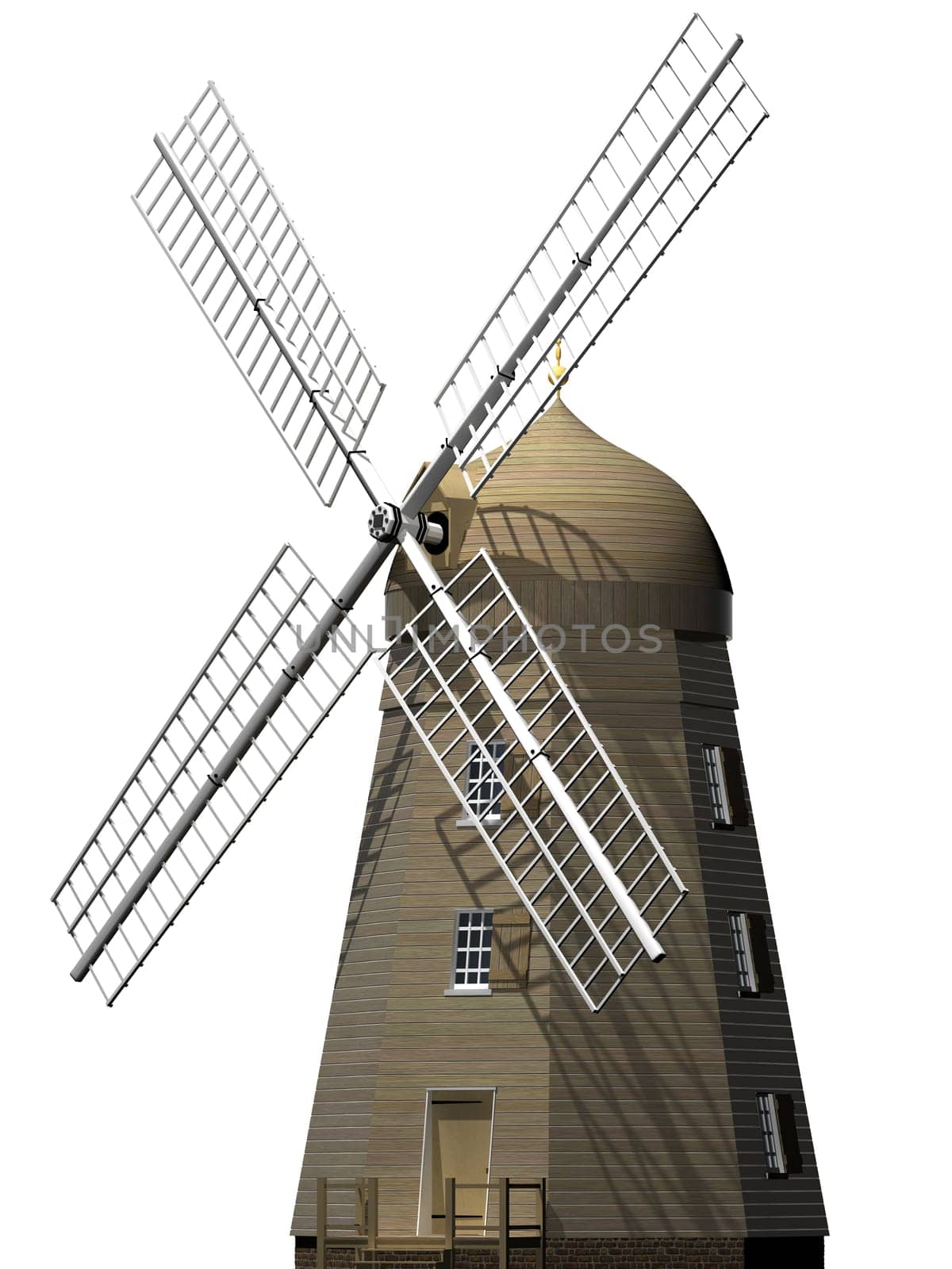 Isolated illustration of a traditional wooden windmill