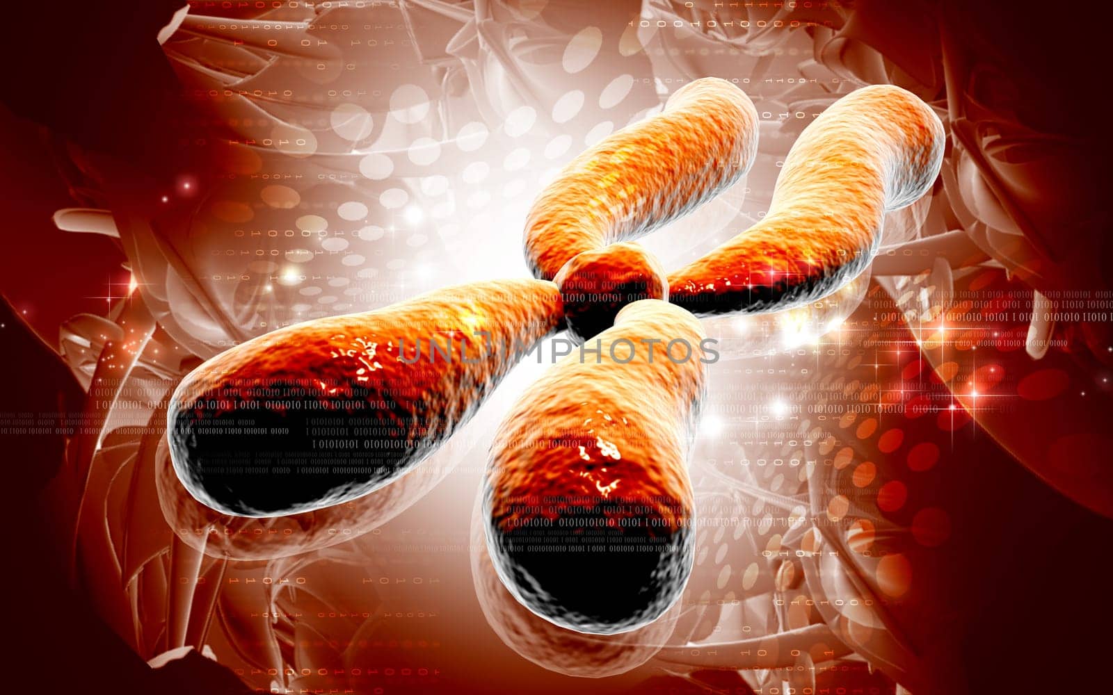 Digital illustration of chromosome in colour background
