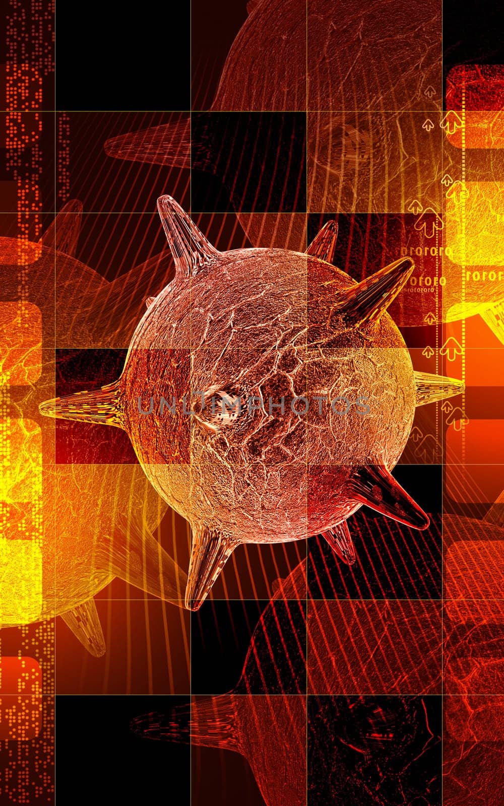 Digital illustration of herpes virus in colour background