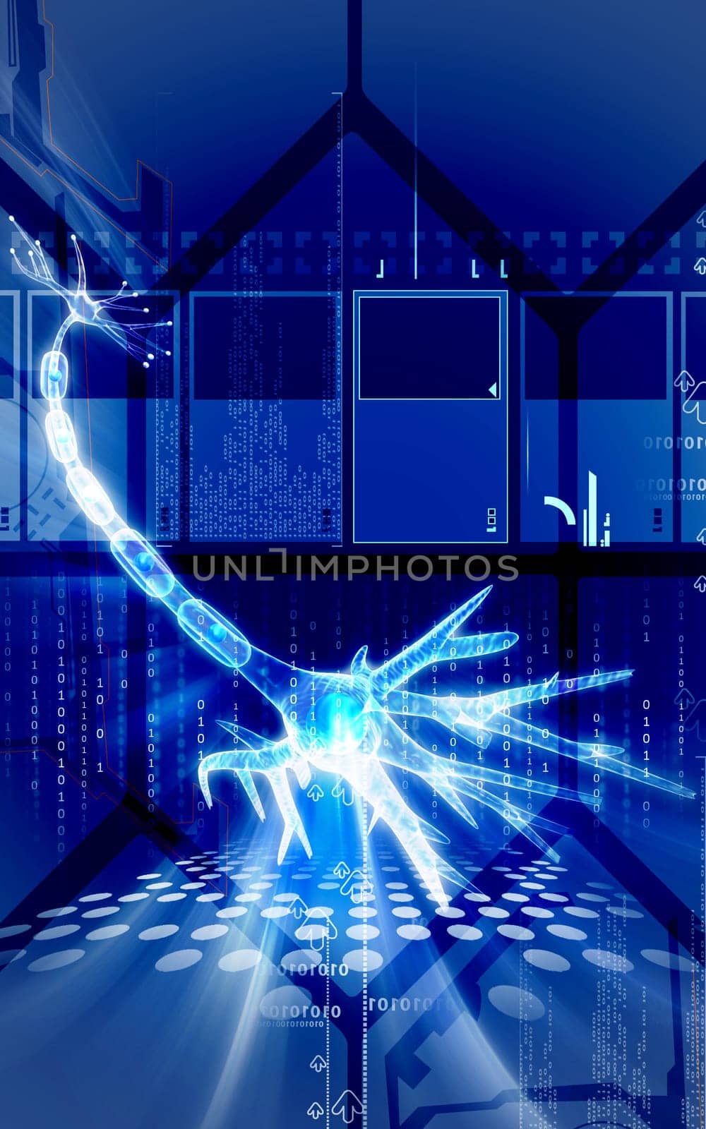 Digital illustration of neuron in colour background