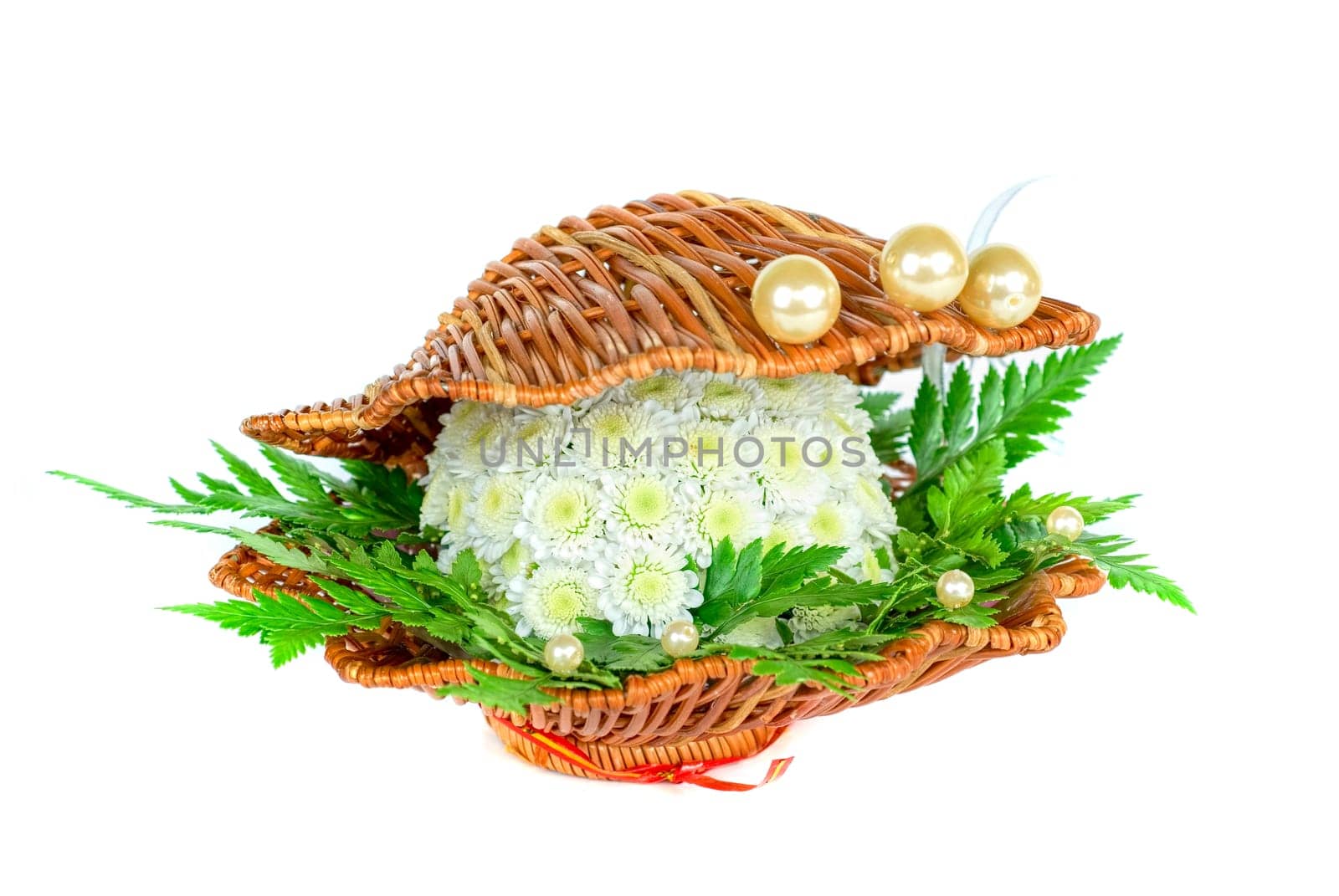Wedding bouquet as seashell on a white