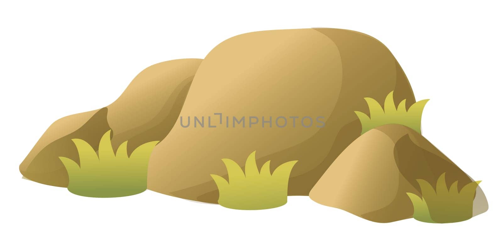 illustration drawing of stone with grass in a white background