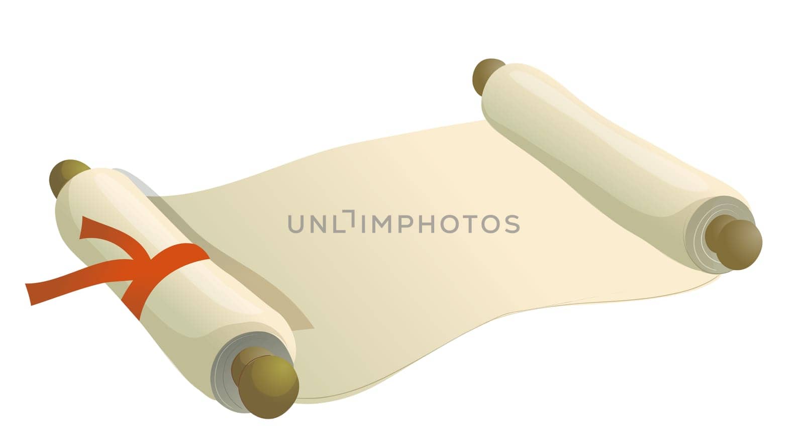 Roll of paper with red ribbon isolate in a white background