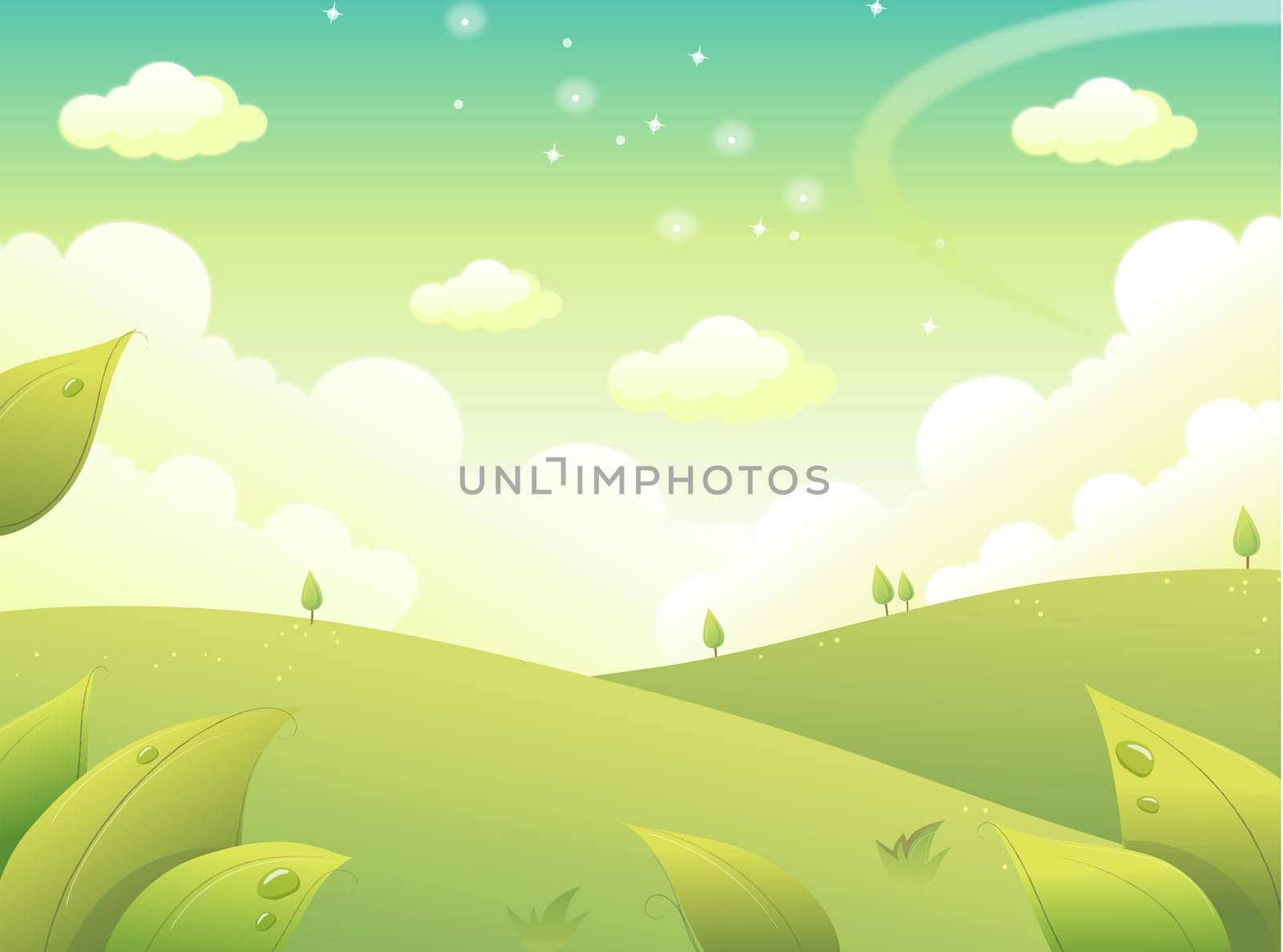 One landscape in a camp green on a blue sky more tree in background